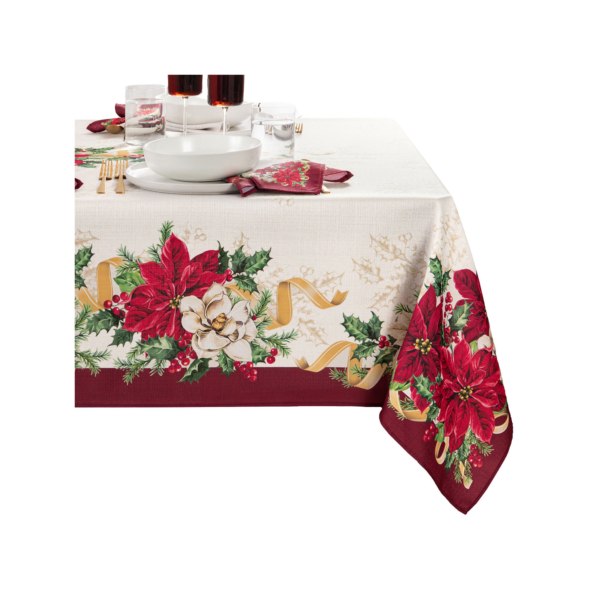 Elrene Home Fashions Poinsettia Garlands Engineered Rectangle Tablecloth - MULTI ONE SIZE