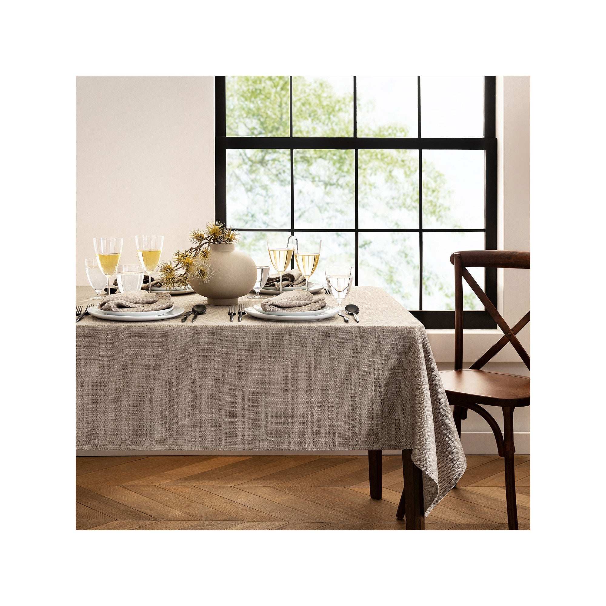 Elrene Home Fashions Water & Stain Resistant Laurel Tablecloth - TAUPE ONE SIZE