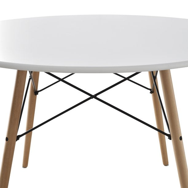 Mainstays 42 Inch Round Modern Dining Table Mid Century Style, Beech and White Color