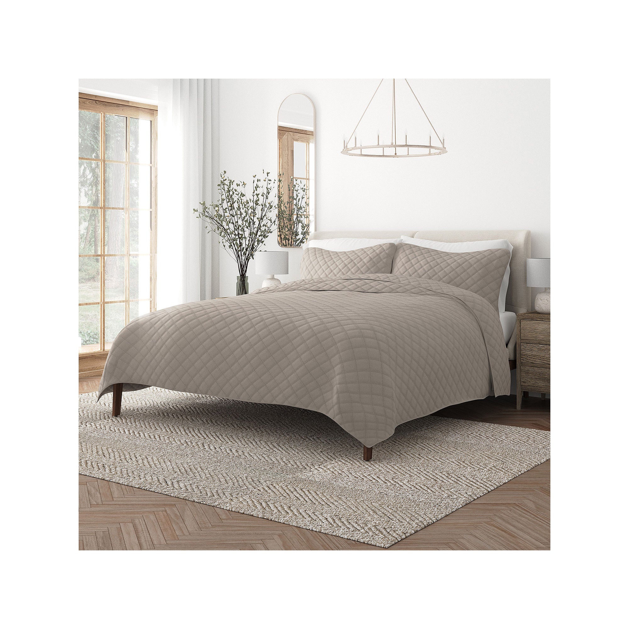 Casual Comfort Diamond Stitch Quilt Set Beige - King-California King