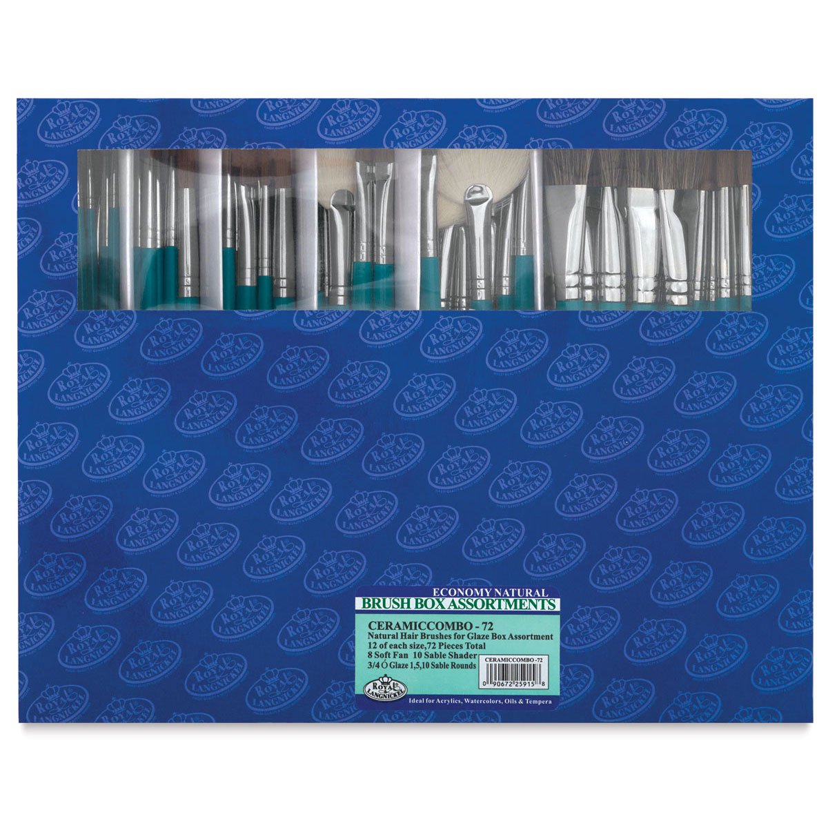 Royal & Langnickel BLBXCERAMICCOMBO-72 Economy Sable Ceramic Handle Paint Brush Classroom Pack, Blue, Set of 72