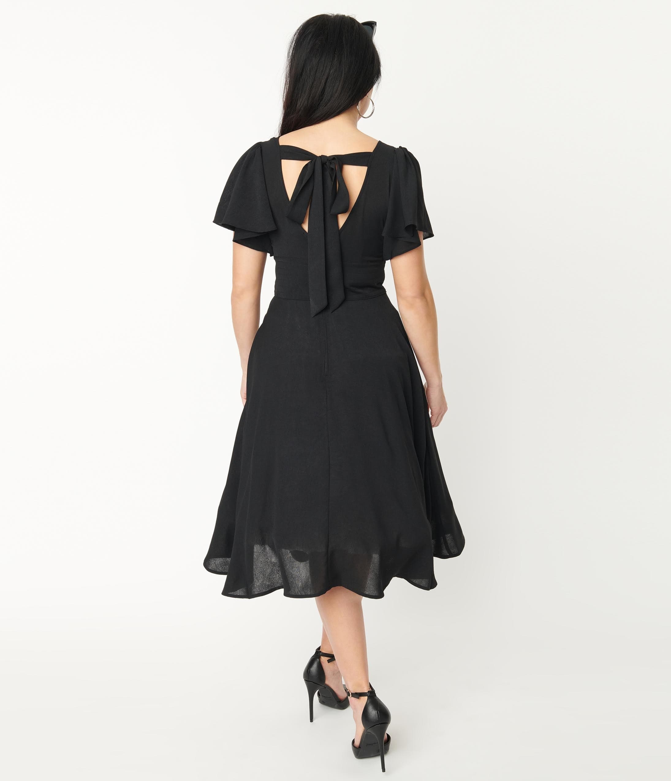 Unique Vintage 1940s Black Texture Swing Dress