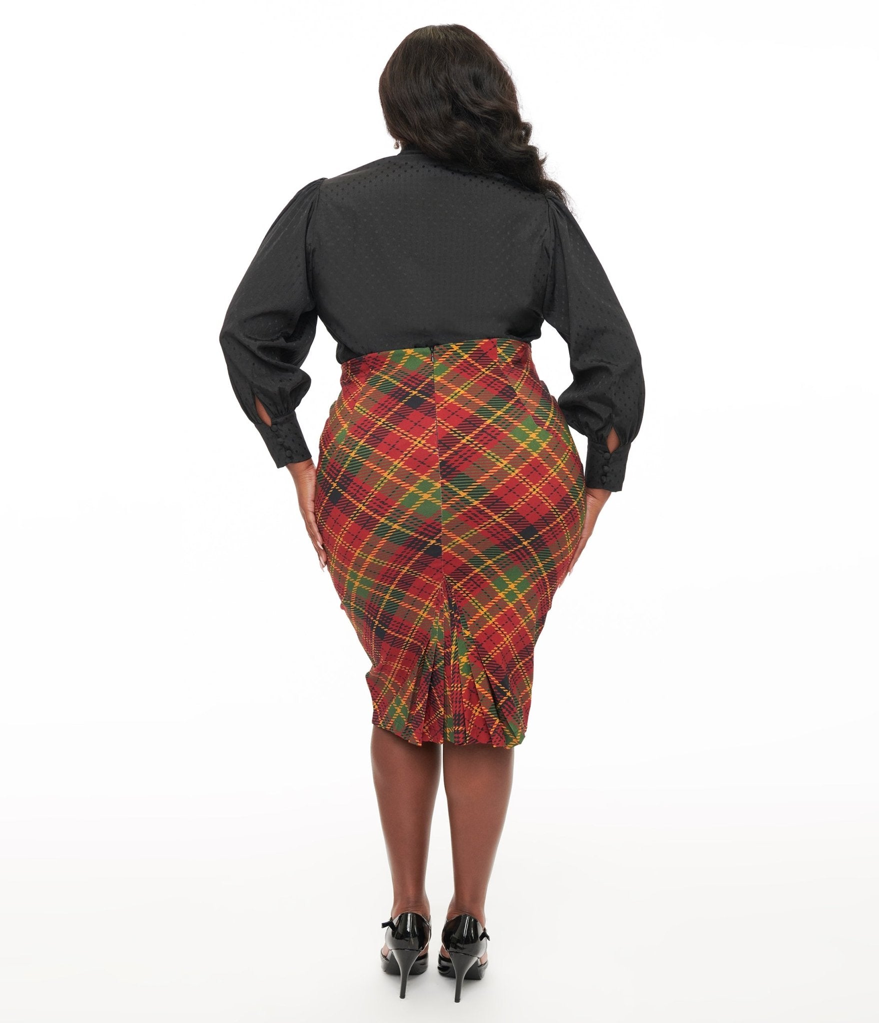 Unique Vintage Plus Size 1950s Burnt Orange & Green Plaid Tracy Pencil Skirt