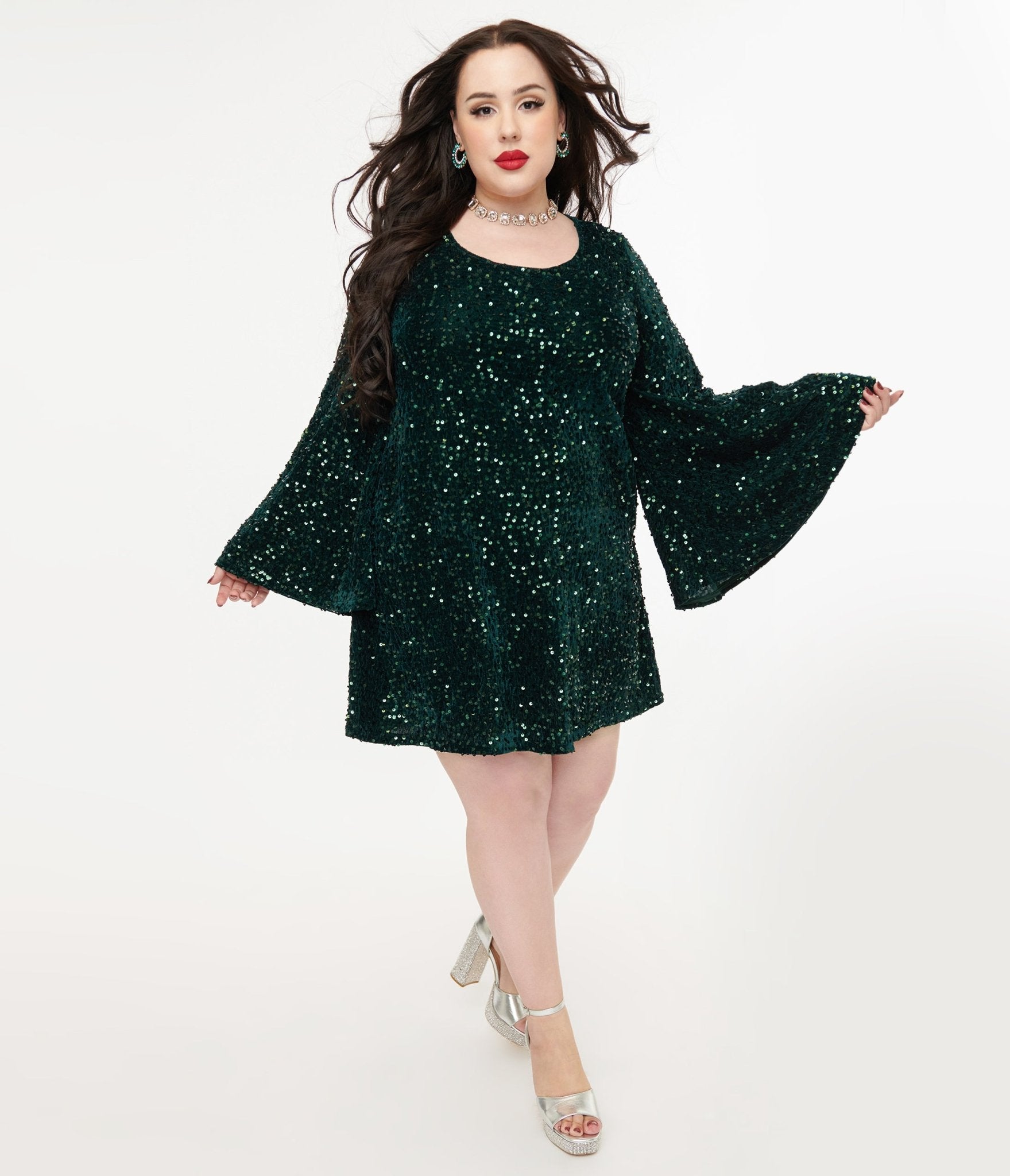 Smak Parlour Plus Size 1960s Green Sequin Downtown Scene Mini Dress