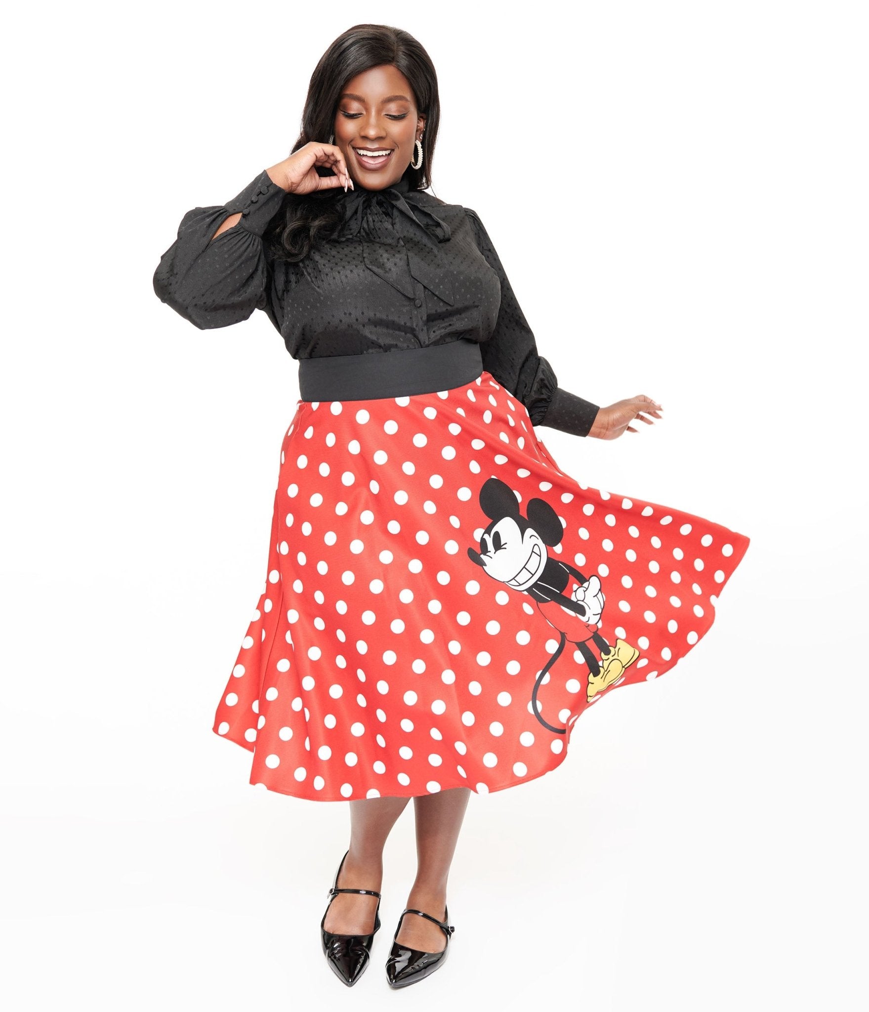 Disney Mickey & Friends Collection by Unique Vintage Plus Size Red & White Polka Dot Mickey Mouse Vivien Swing Skirt