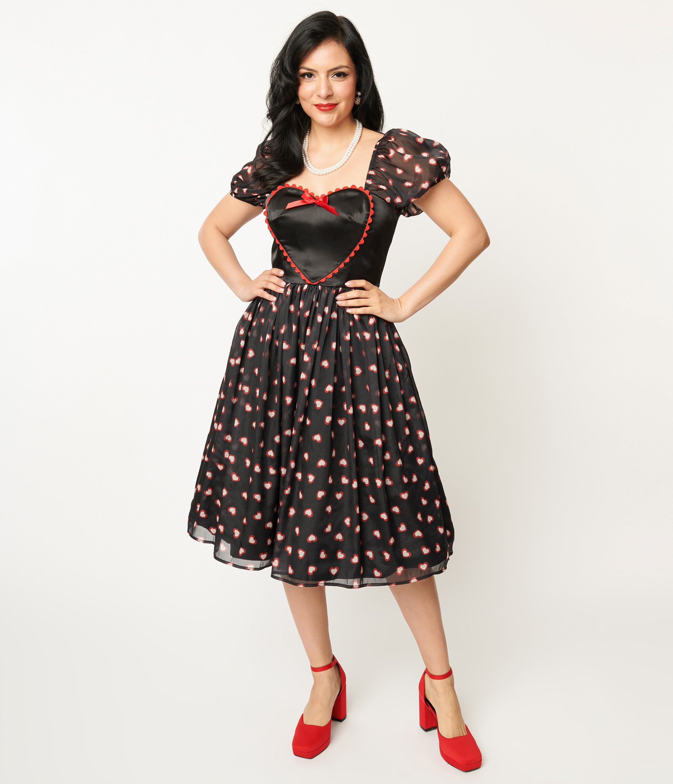 Unique Vintage Black Cupid's Lover Swing Dress