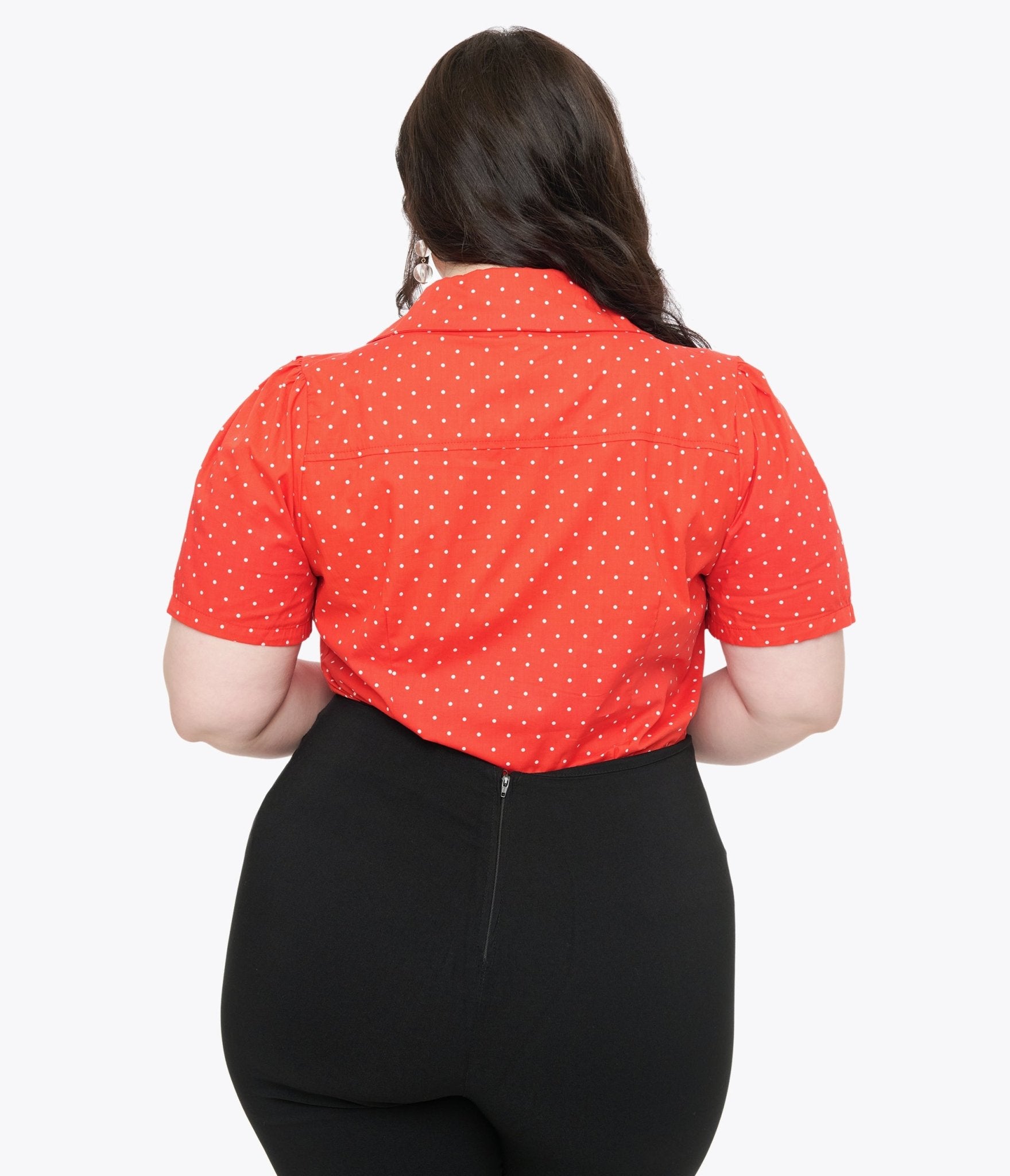 Disney Mickey & Friends Collection by Unique Vintage Plus Size Red Pin Dot Mickey Mouse Silhouette Cotton Blouse