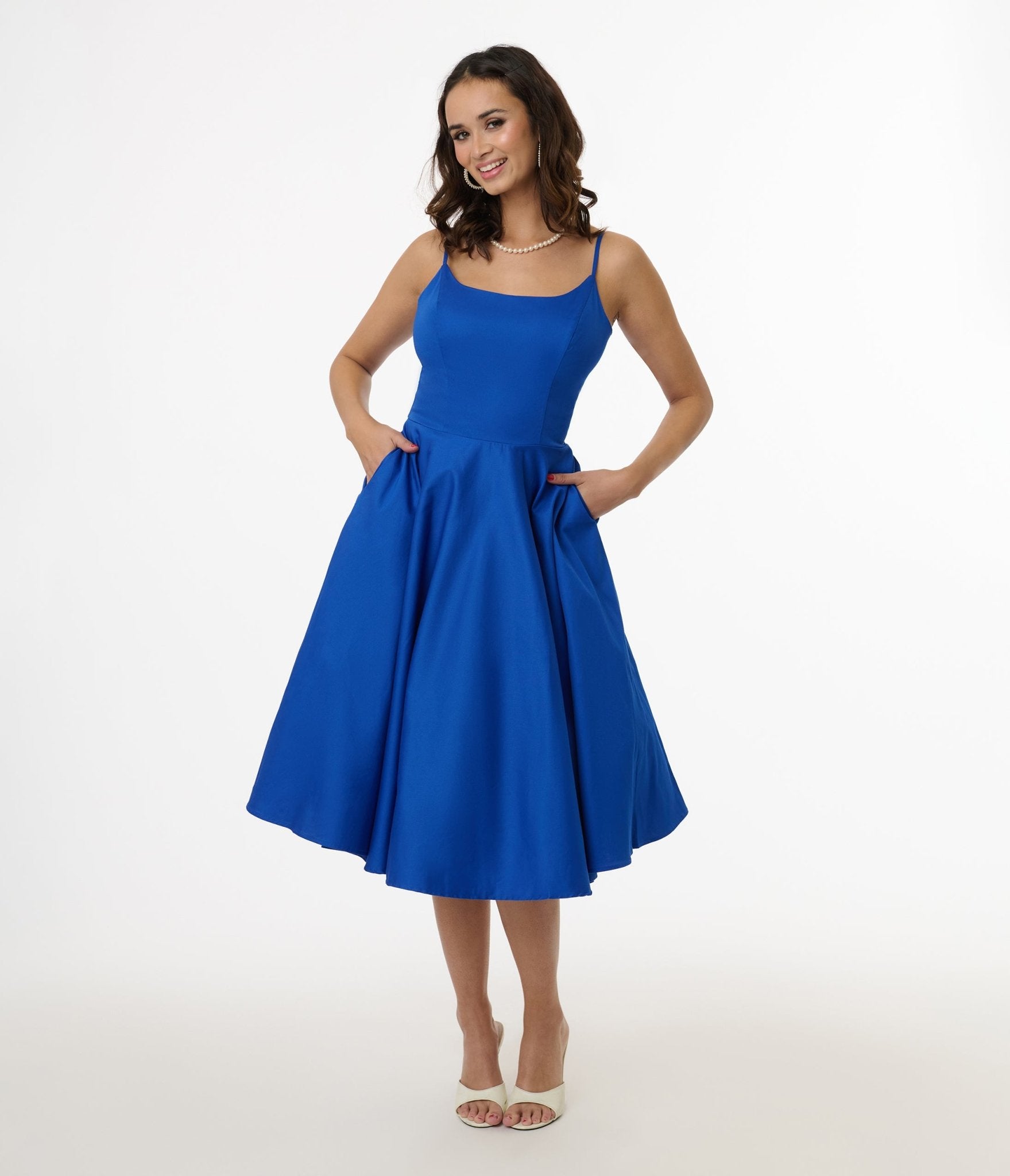 1950s Cobalt Blue Cotton Swing Dress