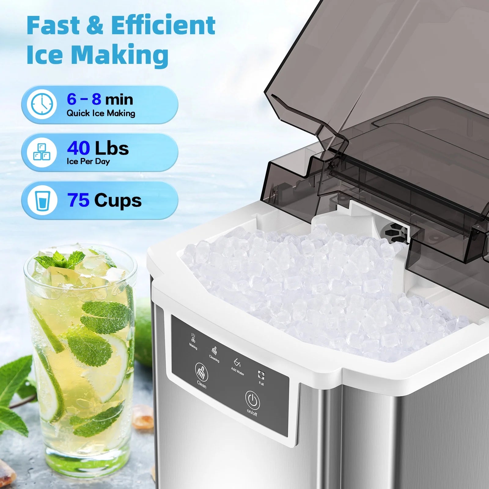 Vavsea Bs-301-Jjzbj-Vavsea-Wal 40Lbs/24H Nugget Countertop Ice Maker With Self-Cleaning Function