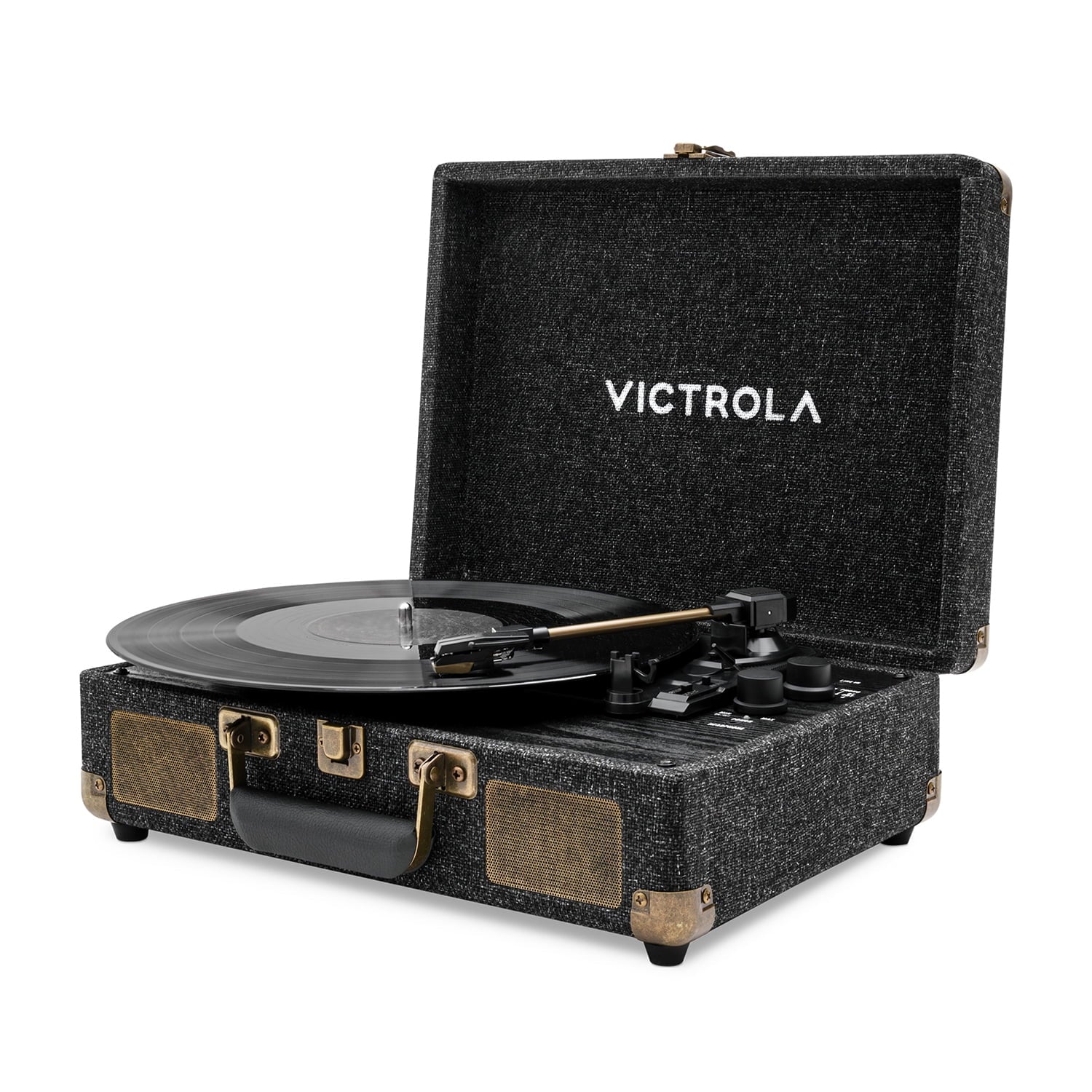 Victrola VSC-680SB-BLK Venture Bluetooth Mid-Century Modern Suitcase Record Player w/3-Speed Turntable, Black