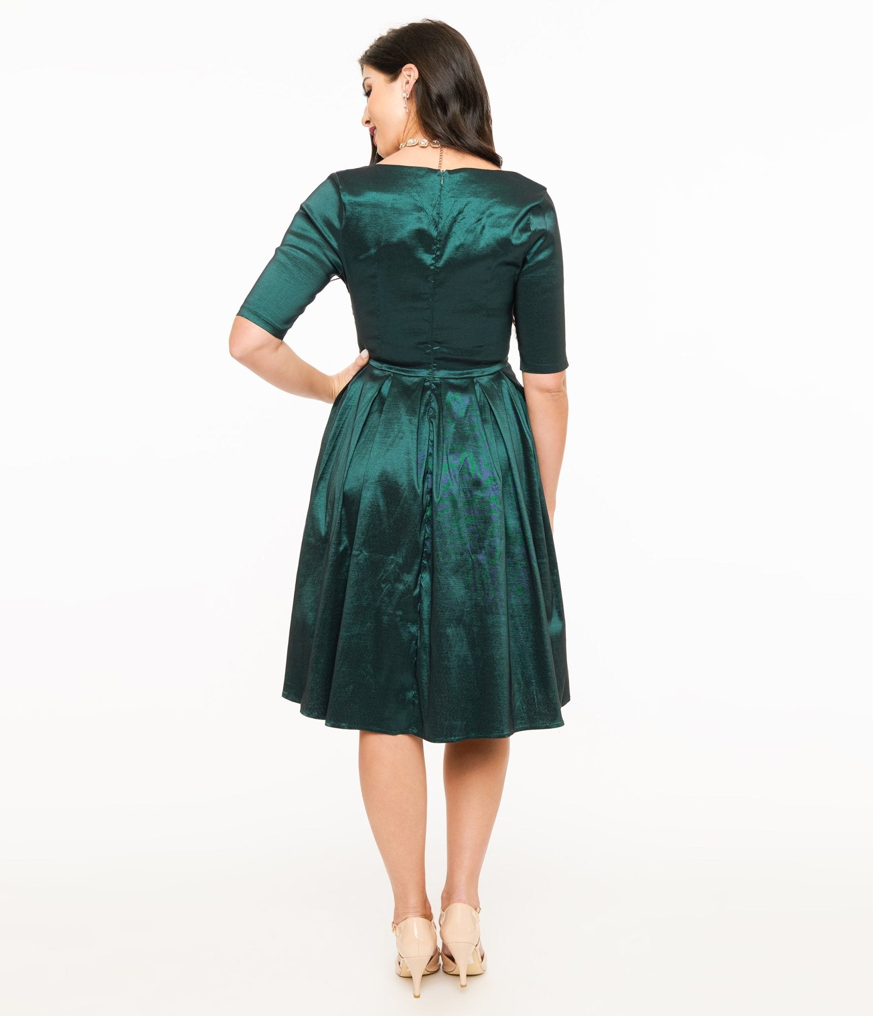 Voodoo Vixen 1950s Emerald Taffeta Sweetheart Fit & Flare Dress