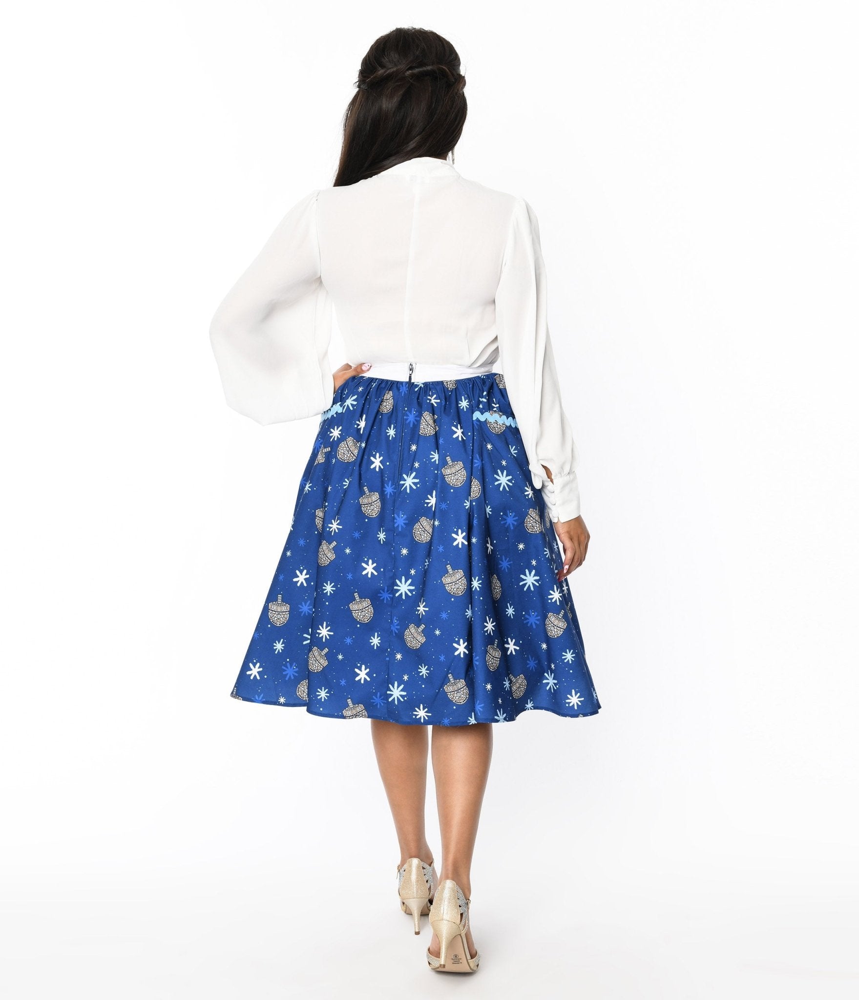 Unique Vintage Blue Hanukkah Print Susannah Swing Skirt