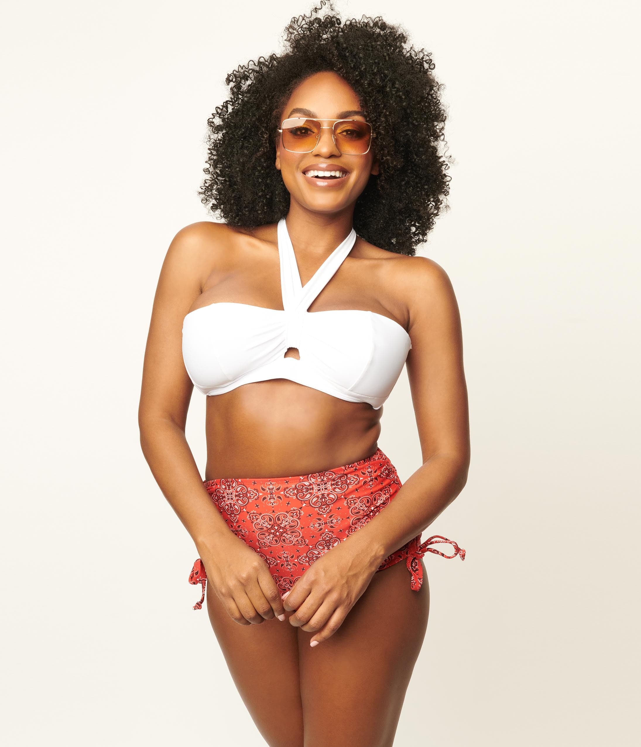 Unique Vintage Solid White Forever Glam Swim Top