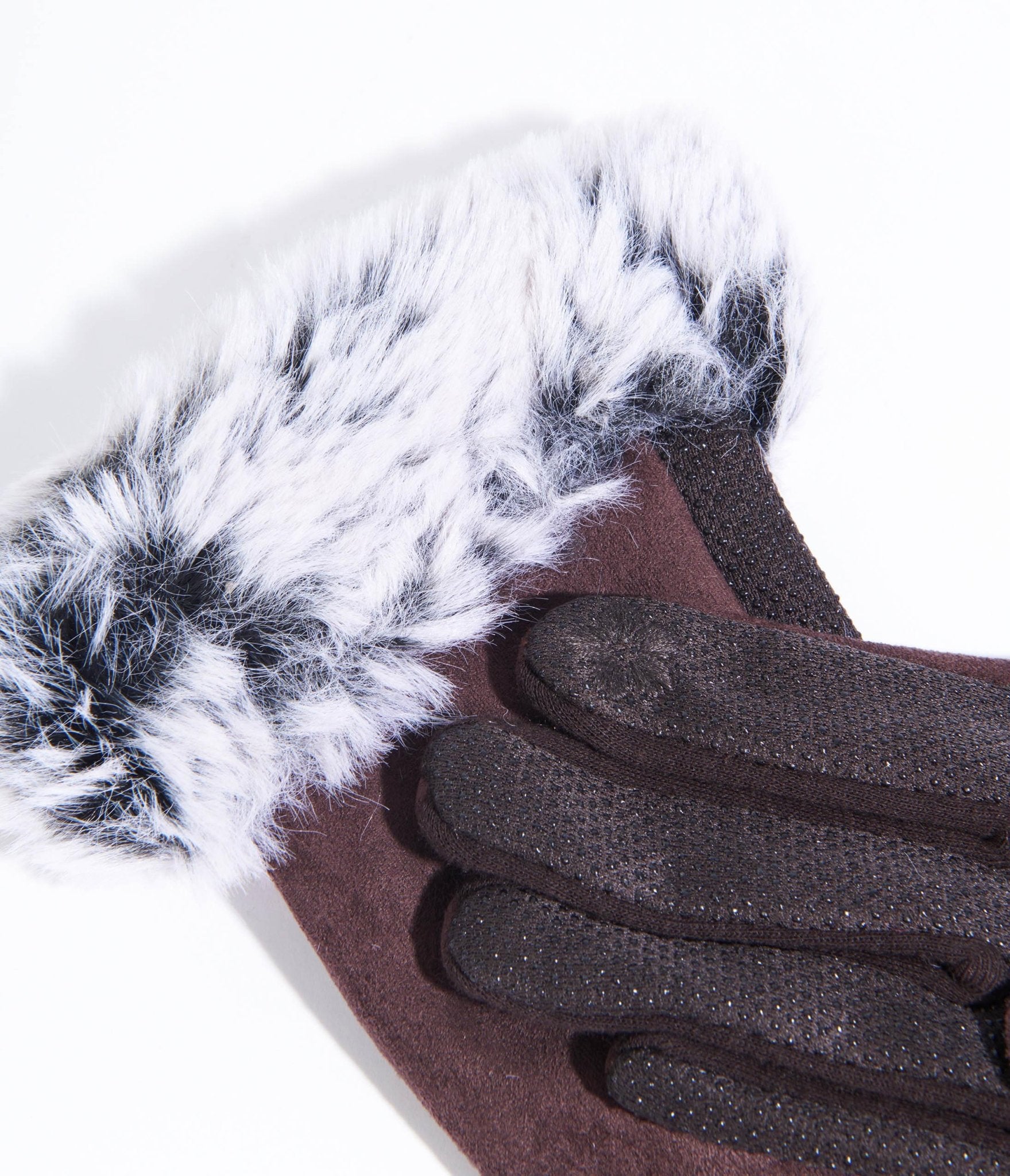 Brown Suede & Grey Faux Fur Gloves