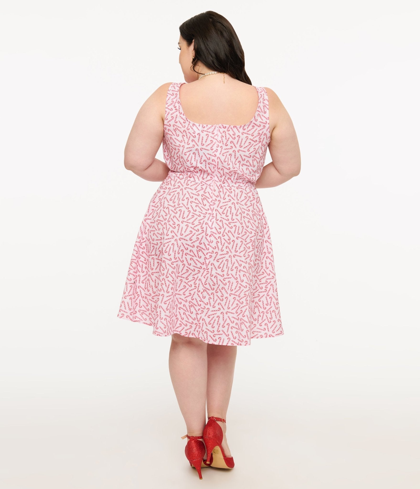 Retrolicious Plus Size 1950s Candy Cane Print Cotton Skater Dress