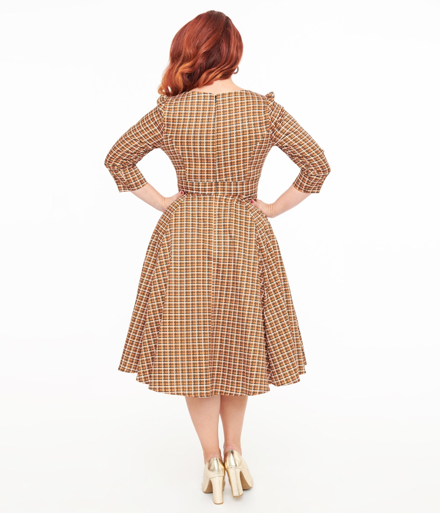 Hearts & Roses Brown Check Daniella Swing Dress