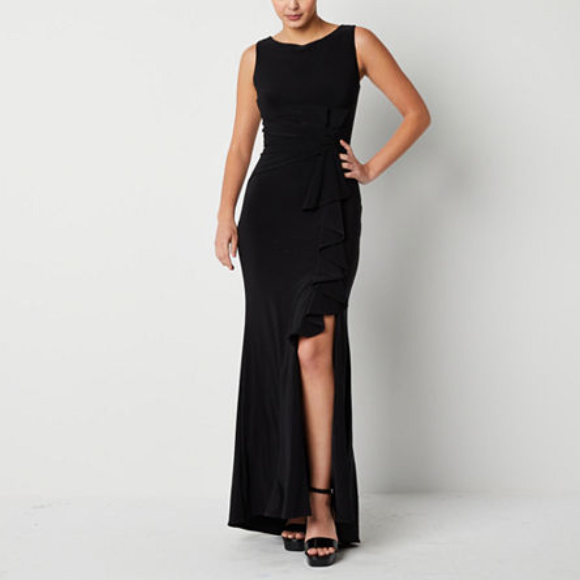 Dj Jaz Ruffle Sleeveless Evening Gown - BLACK 18