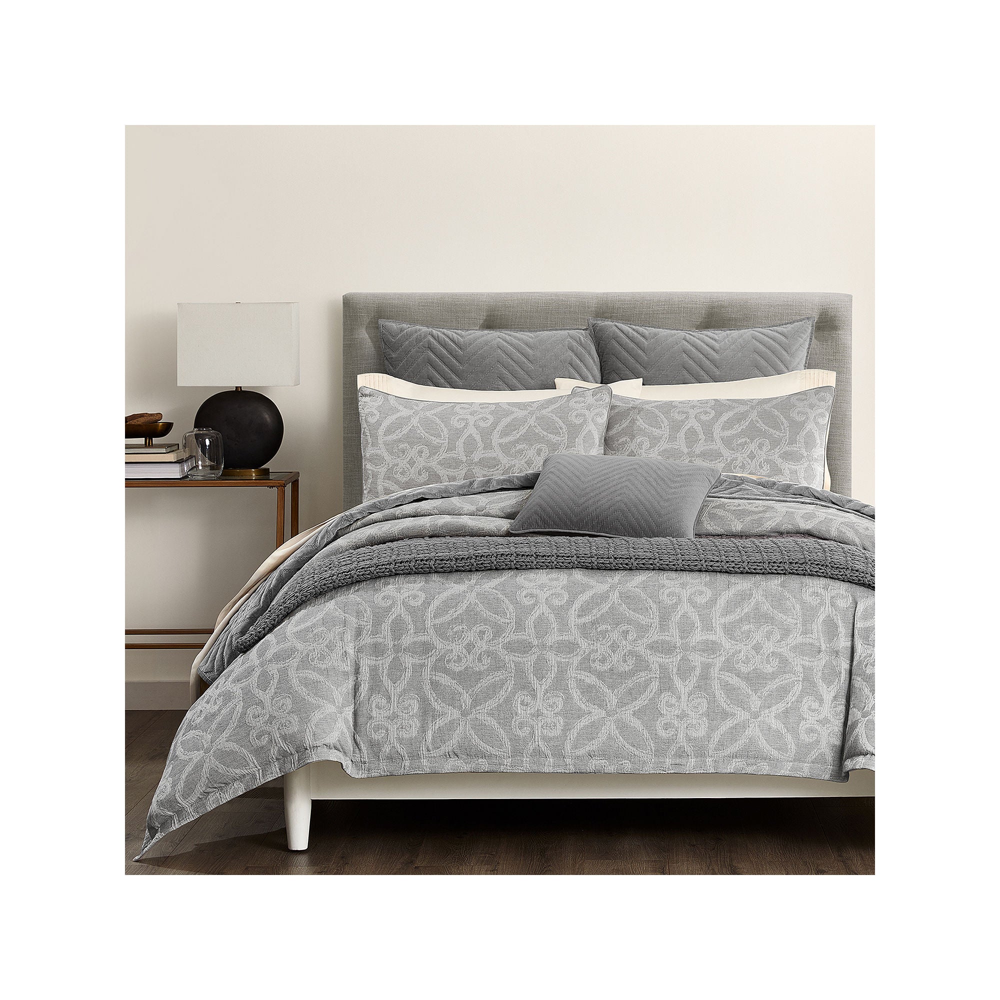 Fieldcrest Luxury Scroll Woven 3-Pc. Damask + Scroll Comforter Set - MEDIUM GRAY ONE SIZE