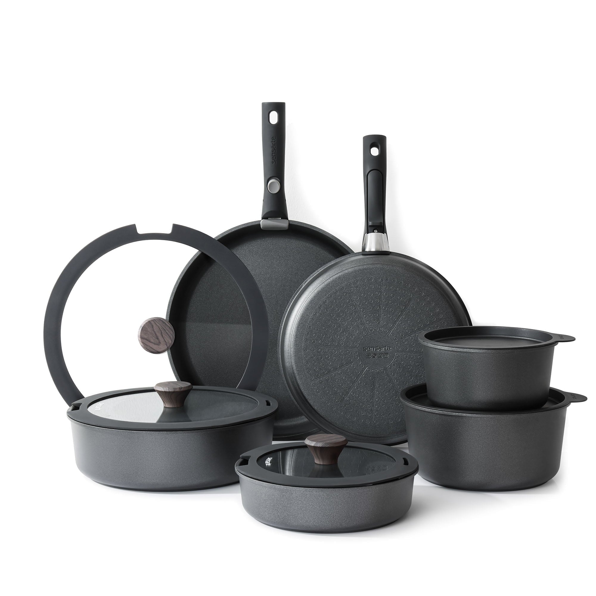 SENSARTE SA-SET47-18PCS-Black Nonstick Pots & Pans Set W/Removable Handle, 18Pcs Healthy Nonstick Cookware Set