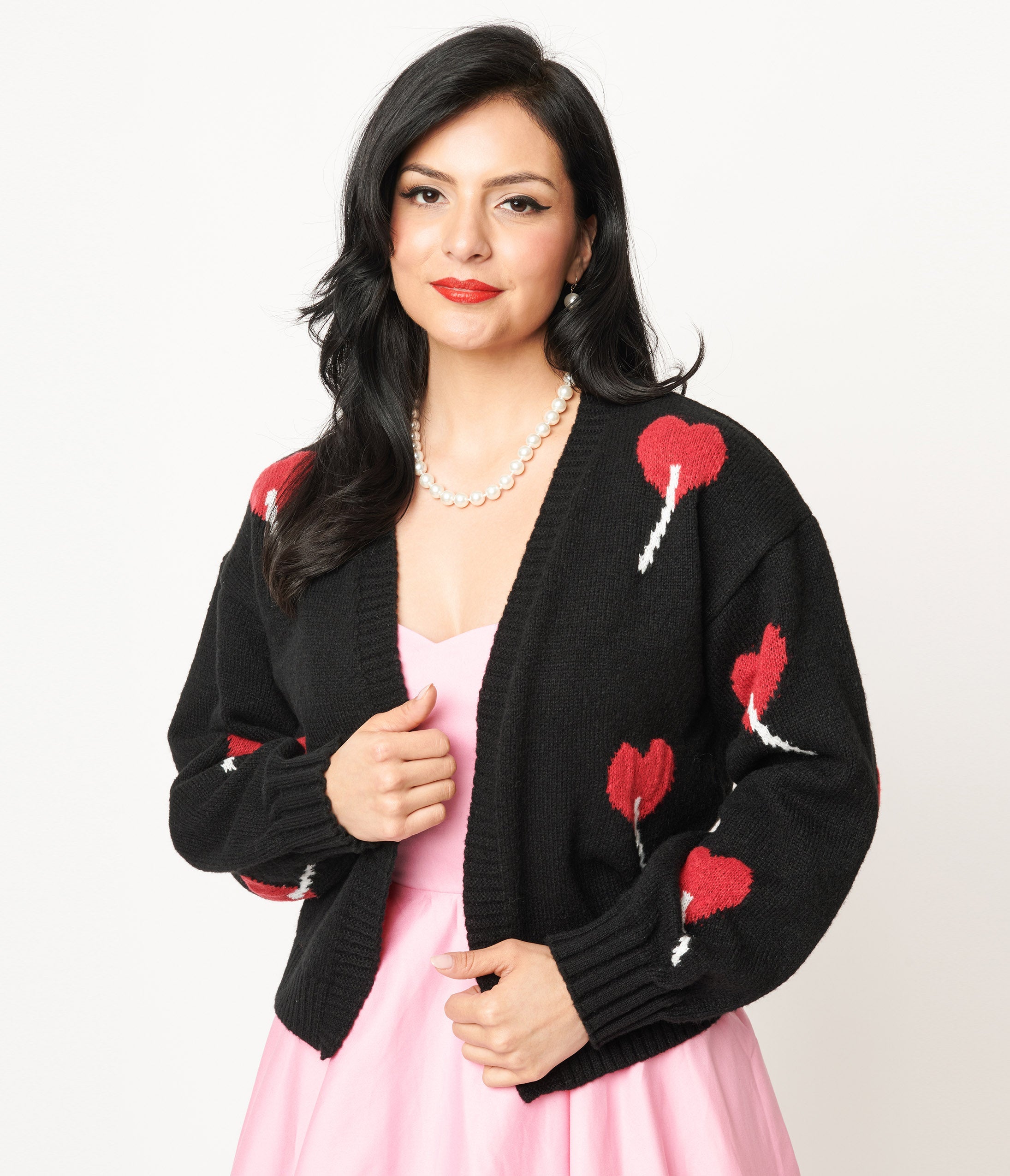 Magnolia Place Black Heart Lollipop Open Cardigan