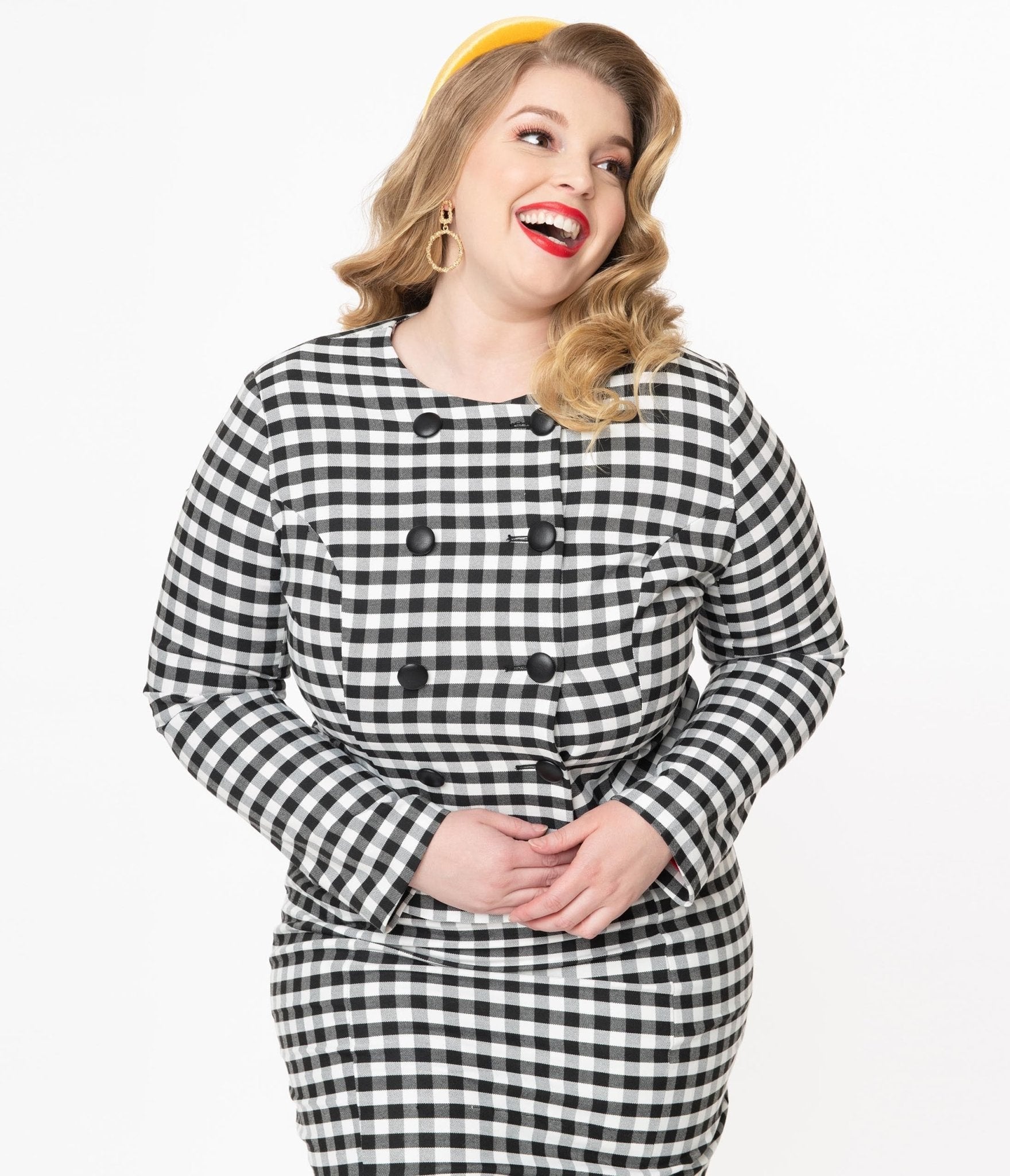 Collectif Plus Size Black & White Gingham Lorinna Jacket