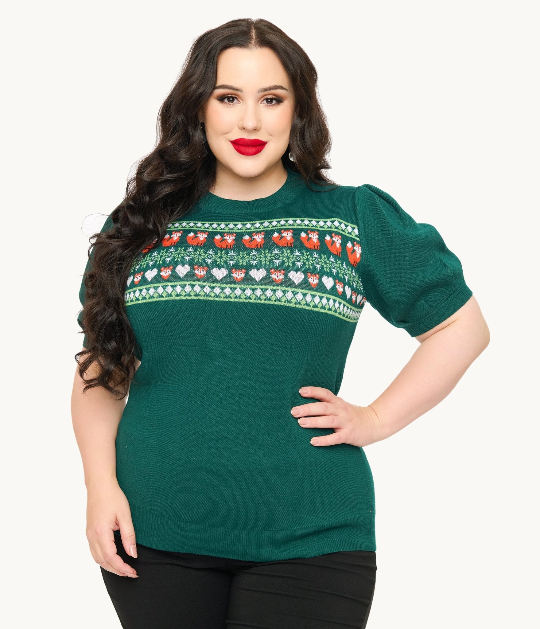 Unique Vintage Plus Size Green Fox Fair Isle Paige Sweater