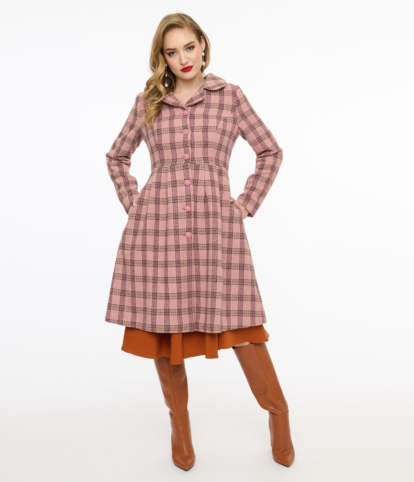 Voodoo Vixen 1960s Pink Plaid Coat