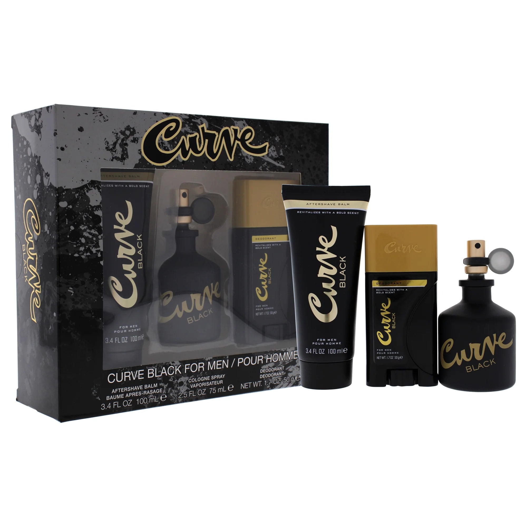 Liz Claiborne I0097508 Curve Black Cologne Gift Set for Men, 3 Pieces (Clear)