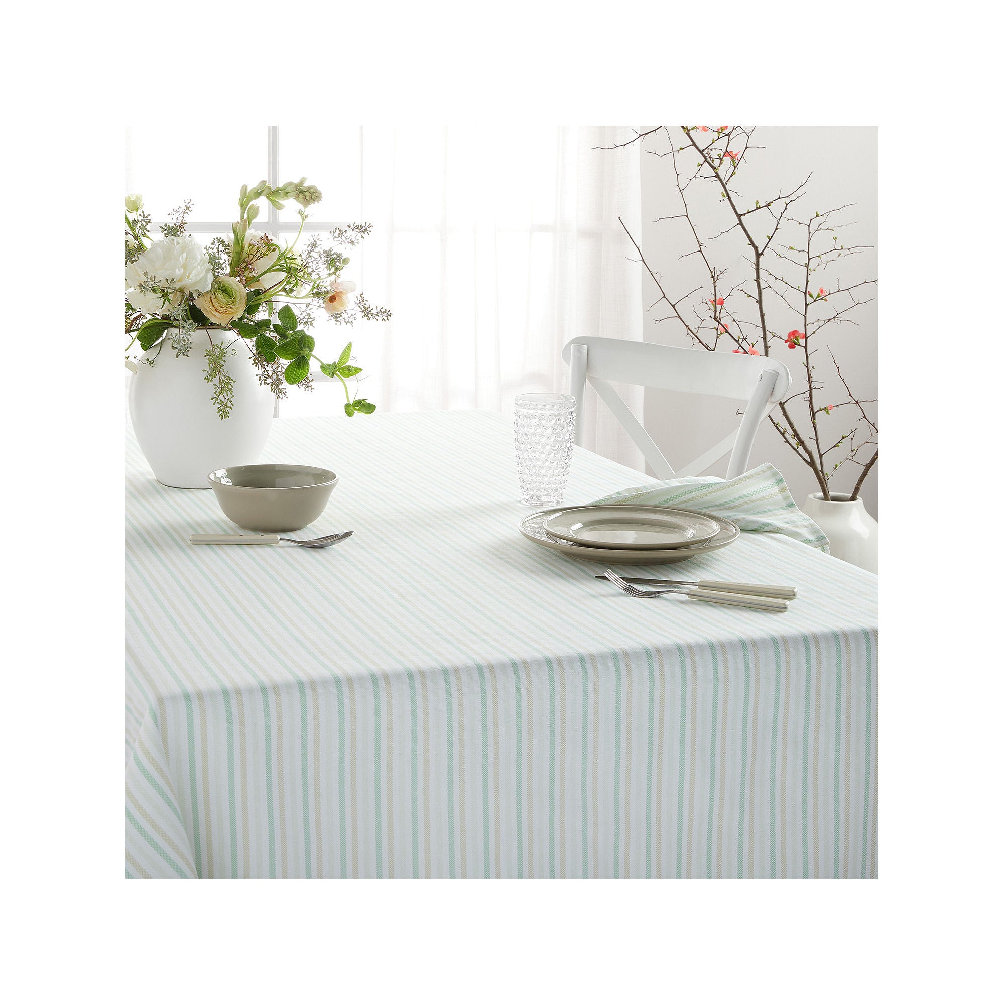 Martha Stewart Daisy Stripe Tablecloth - GREEN ONE SIZE