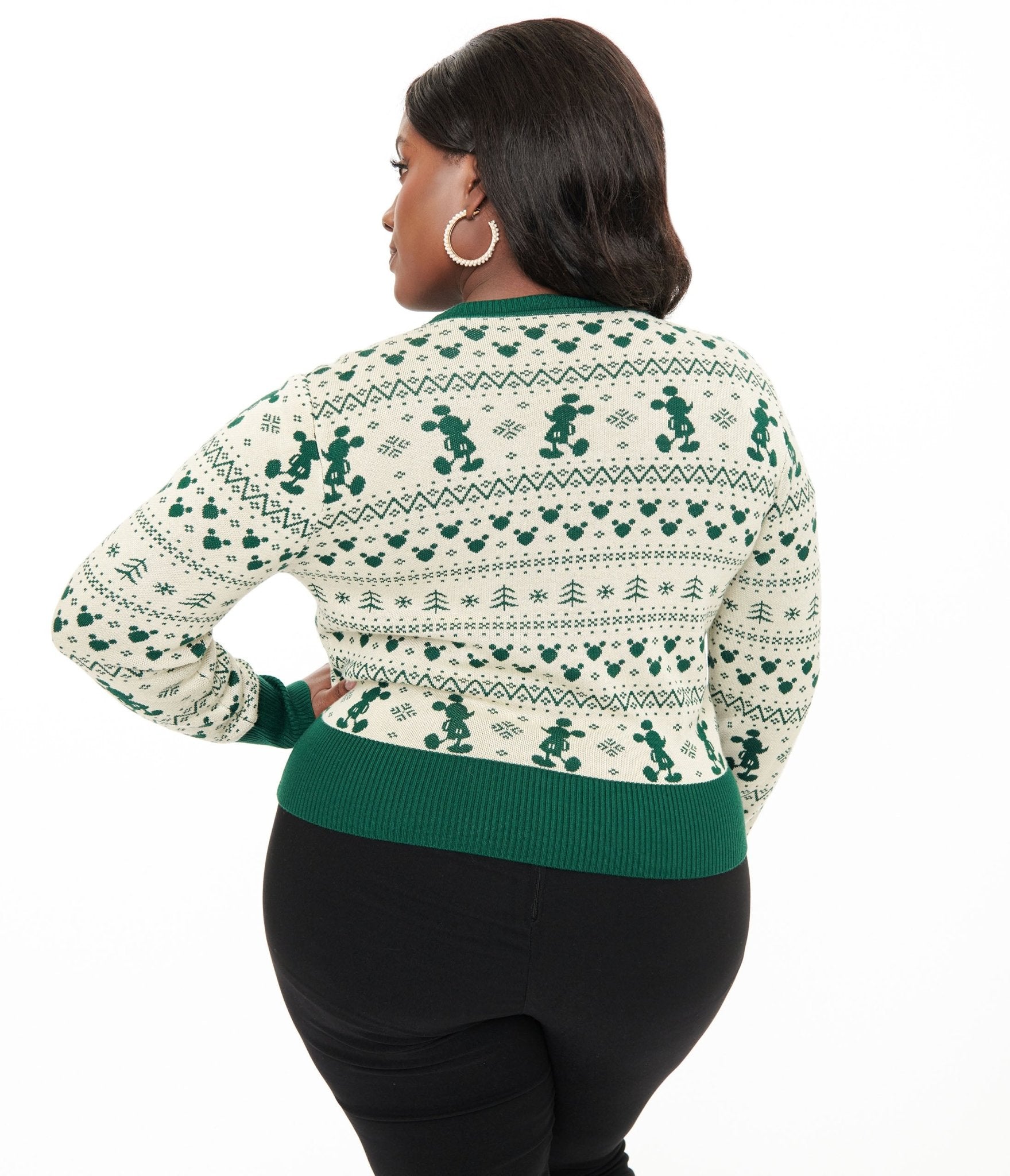 Disney Holiday Collection by Unique Vintage Plus Size Green Mickey Fair Isle Jacquard Sweater Cardigan