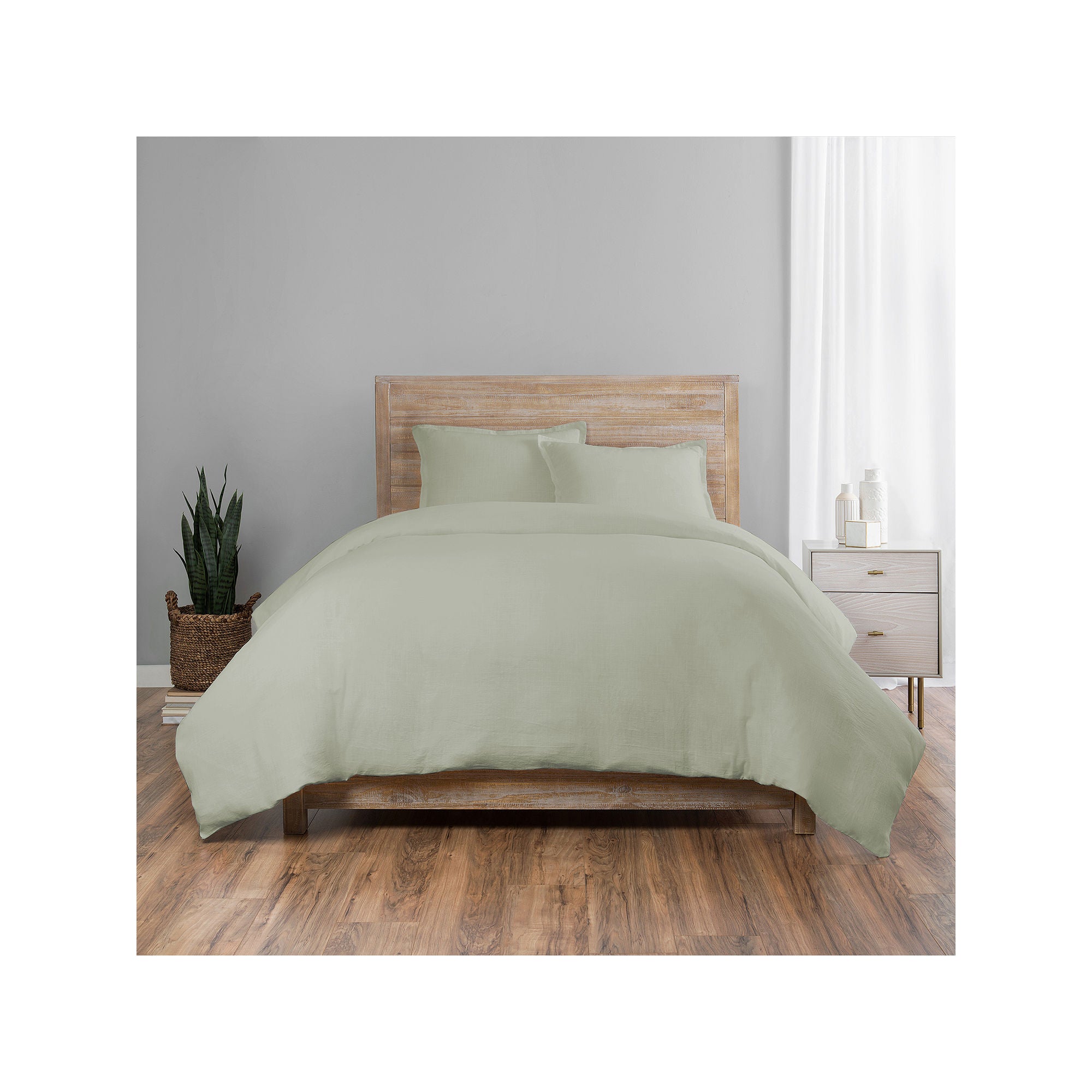 Vue Lark Solid 3Pc Cotton Duvet Set - Green