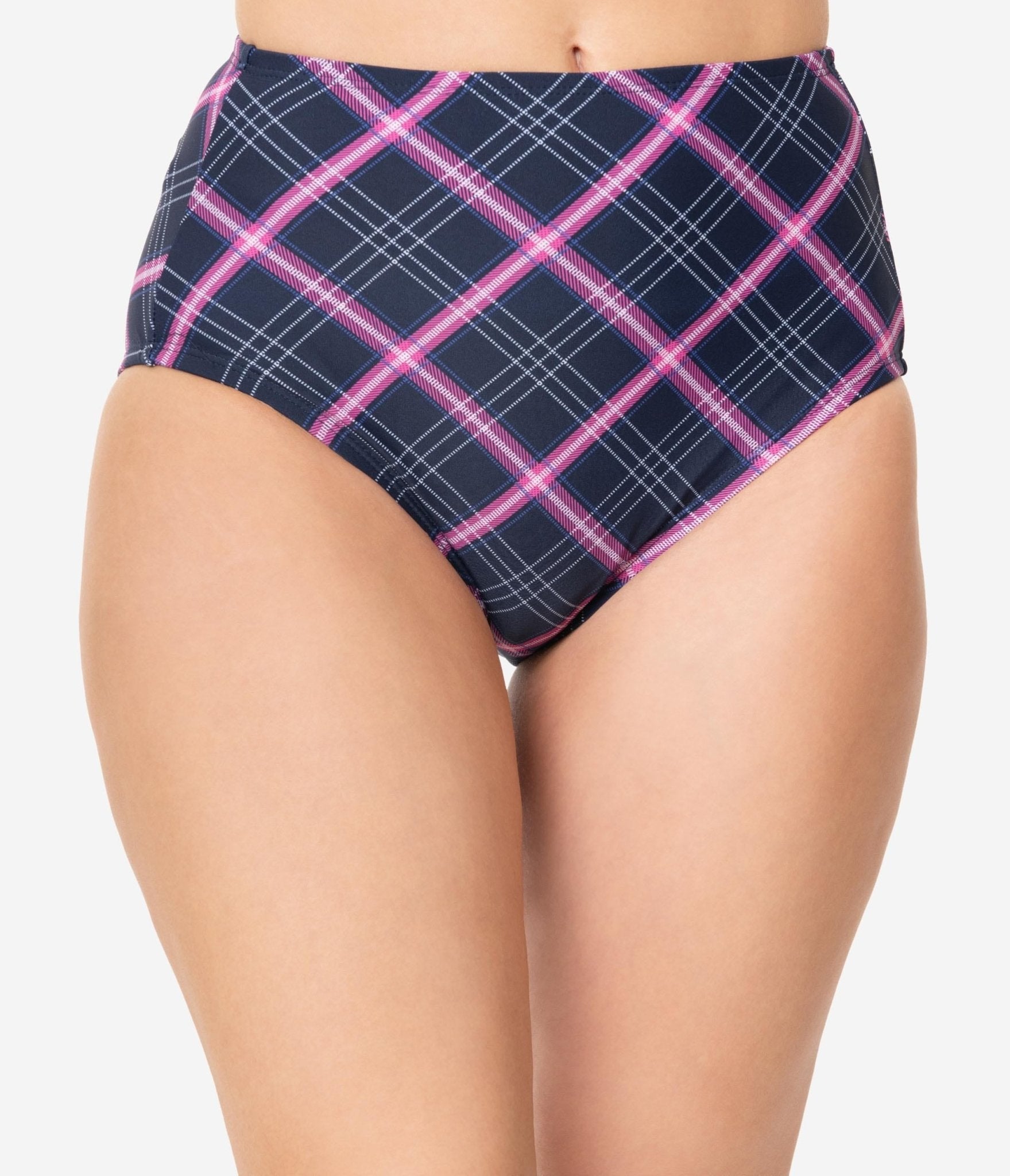 Unique Vintage Navy & Pink Plaid Daphne Swim Bottoms