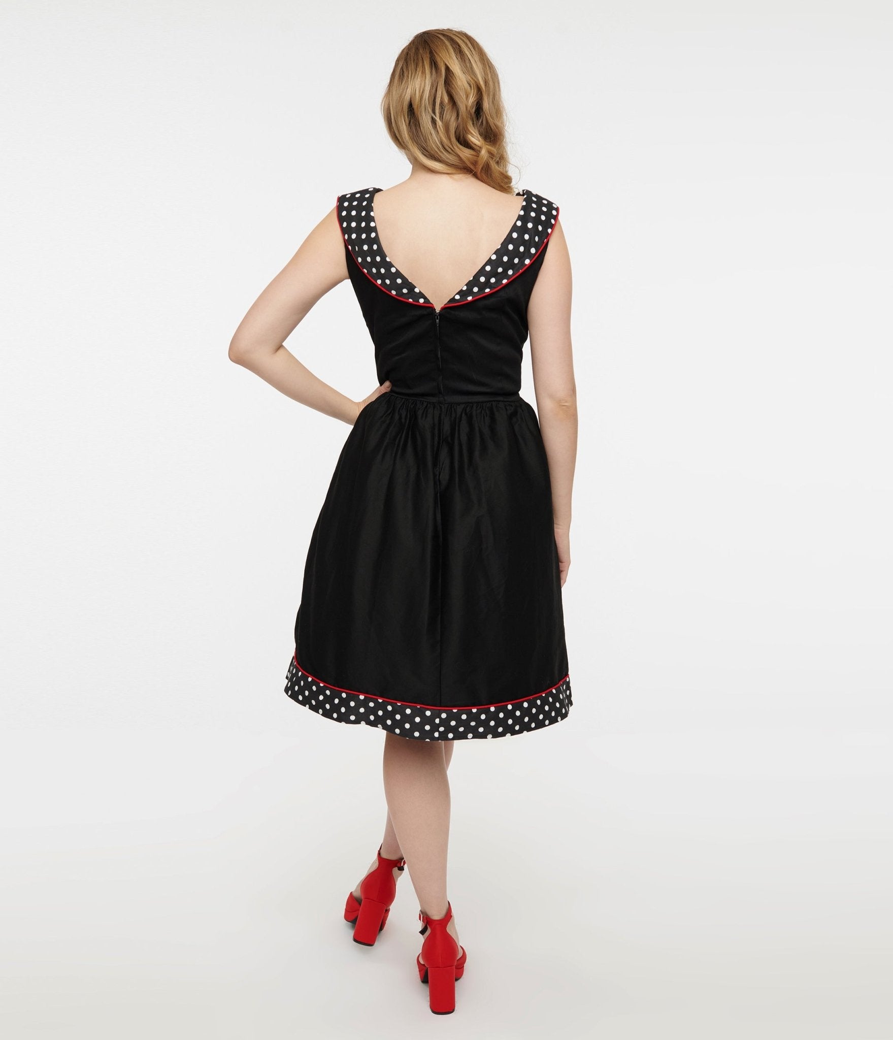 Dolly & Dotty 1950s Black & White Polka Dot Cindy Swing Dress