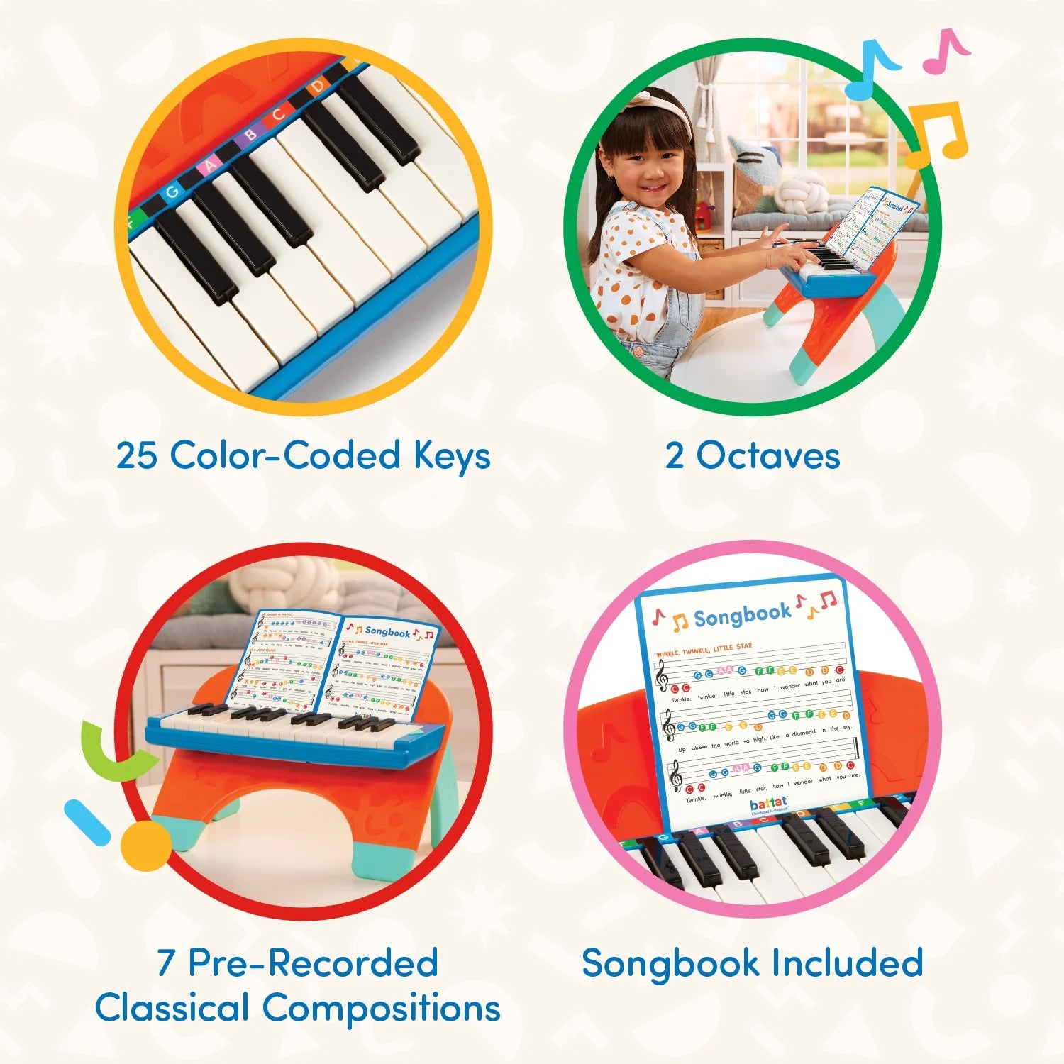 Mini Musician's Piano with Color-Coded Keys and Music Toddler Preschool Toys