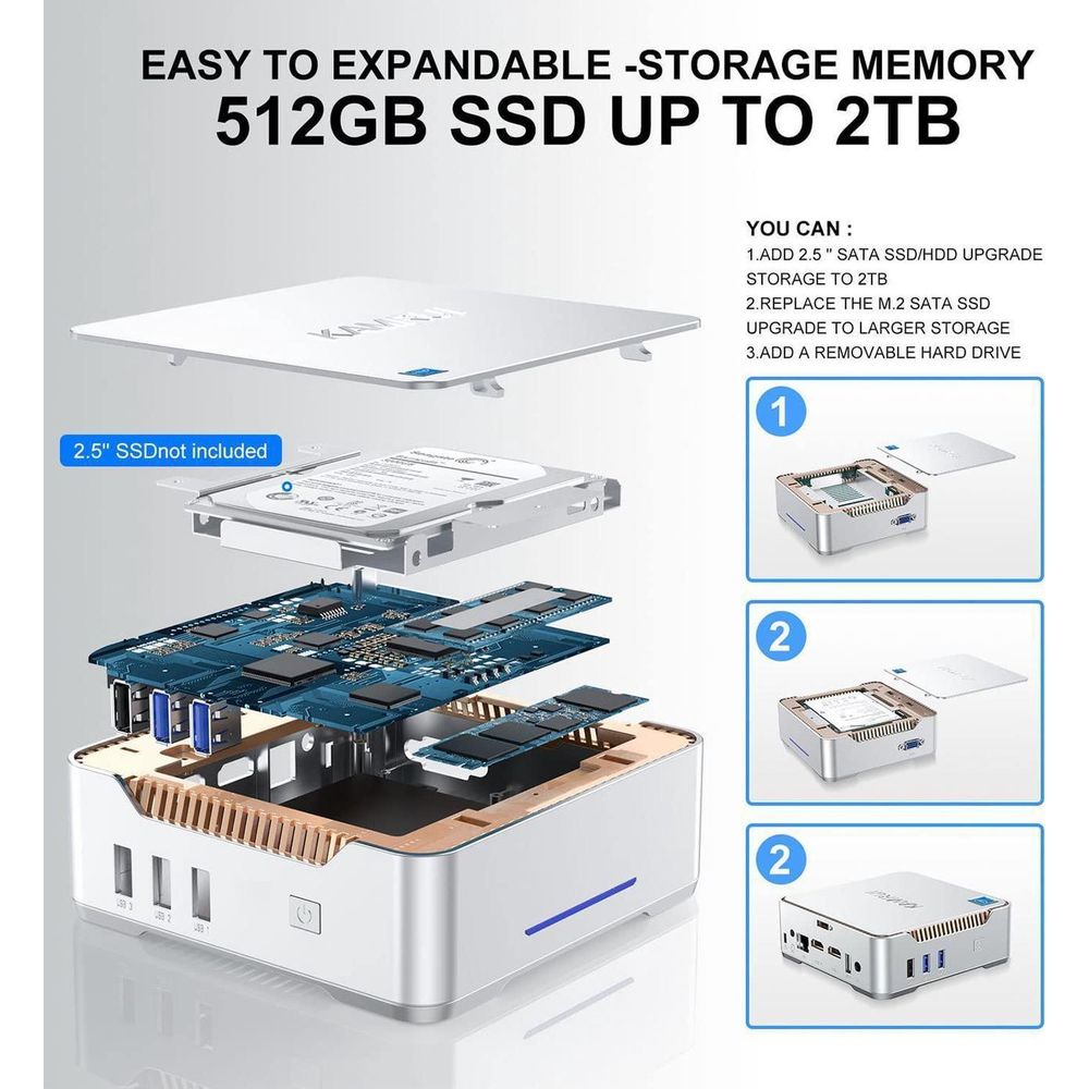 KAMRUI GK3PRO GK3 Pro Mini Celeron N5105 2GHz Intel UHD Graphics 16GB RAM 512GB SSD Win 11 Pro White