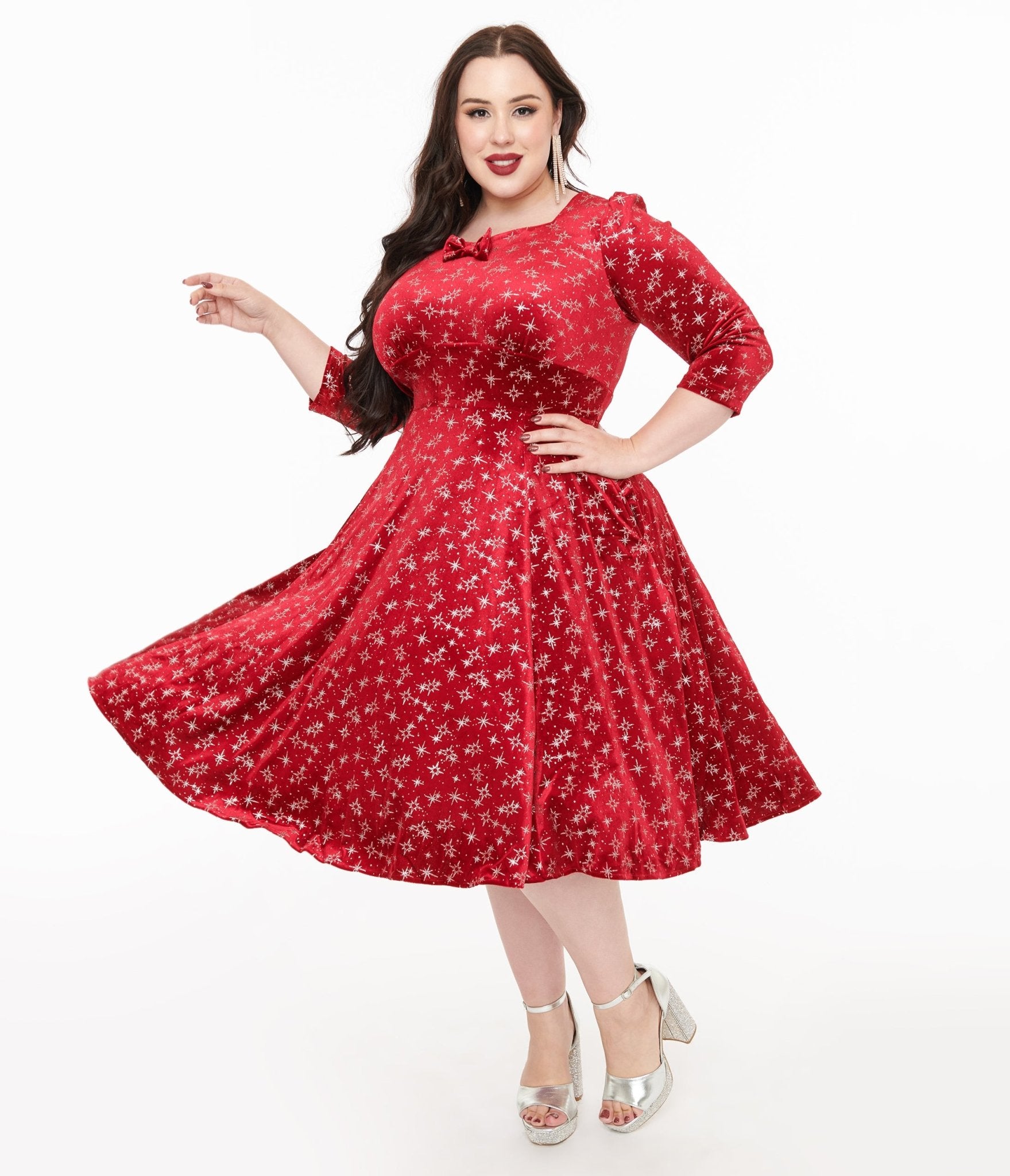 Hearts & Roses Plus Size Burgundy Sparkle Paris Swing Dress