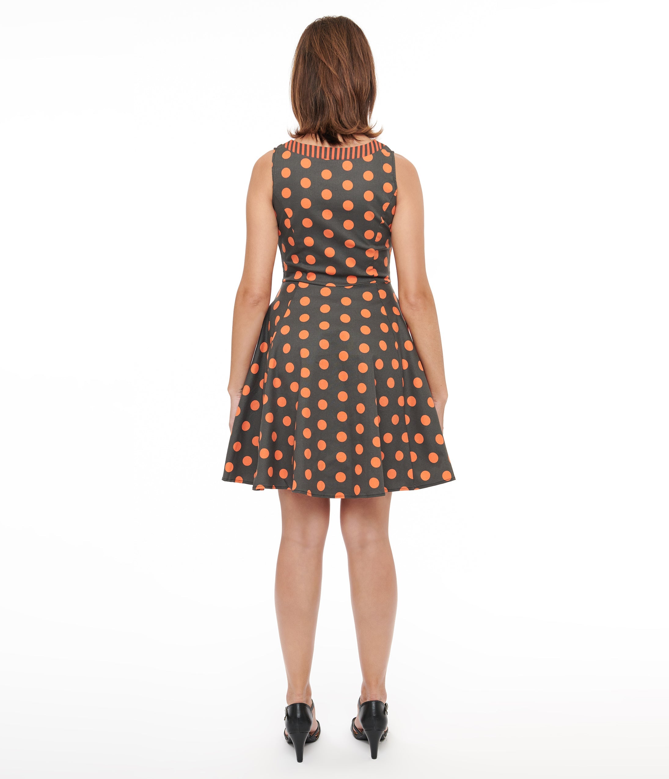 1950s Black & Orange Polka Dot Fit & Flare Dress