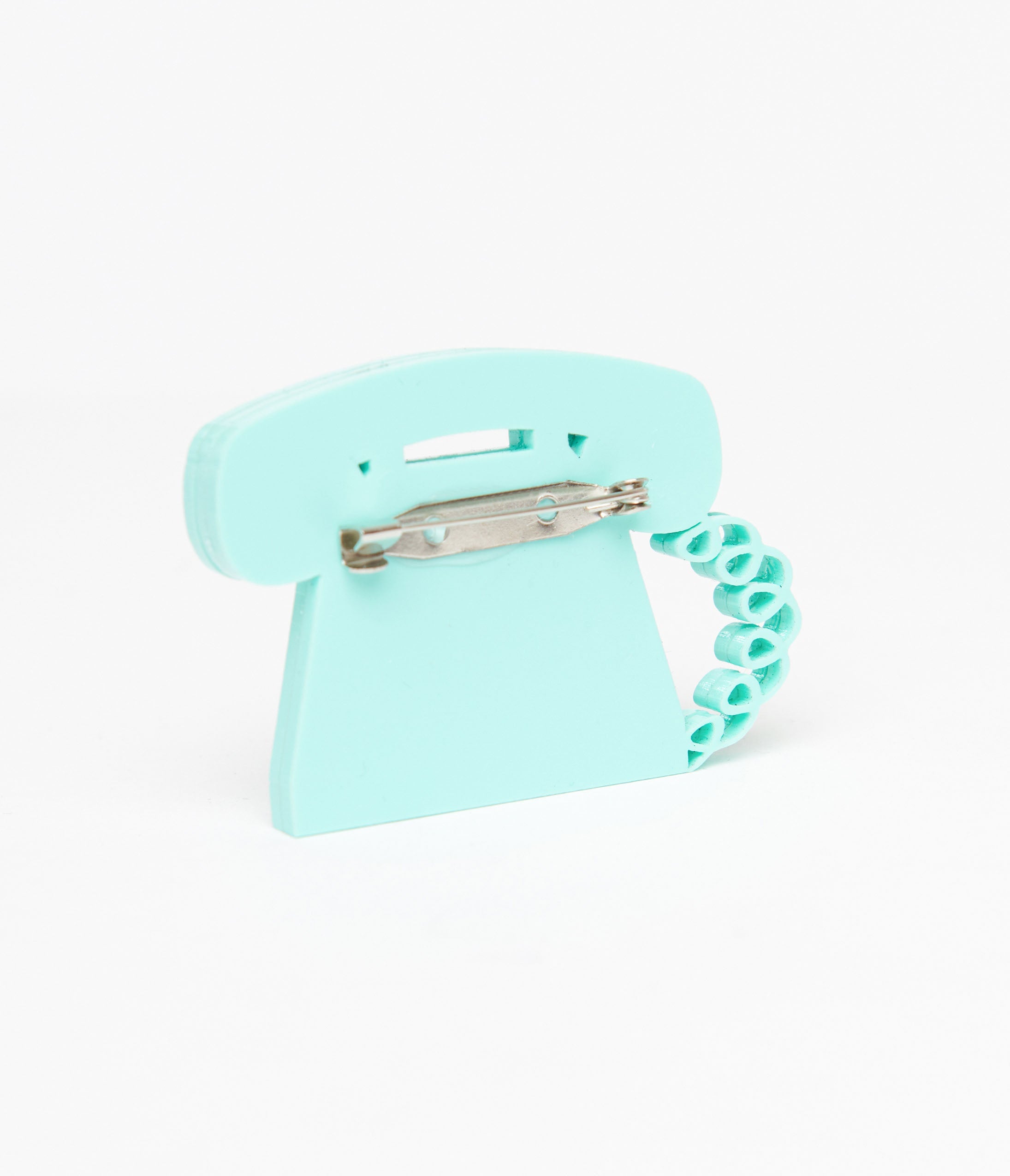 1950s Retro Mint Blue Telephone Brooch