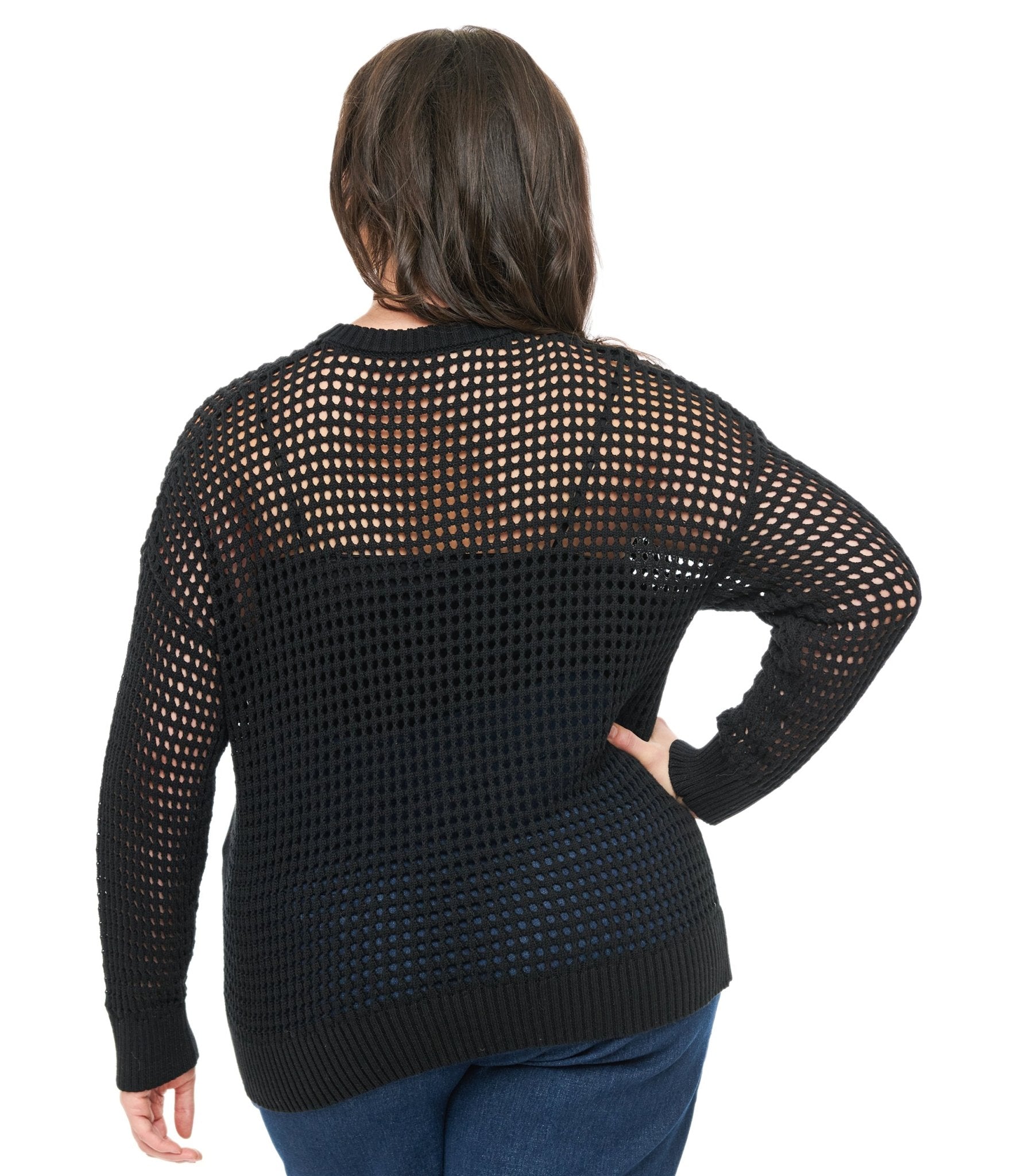 Unique Vintage Plus Size Black Cat Open Weave Cotton Sweater