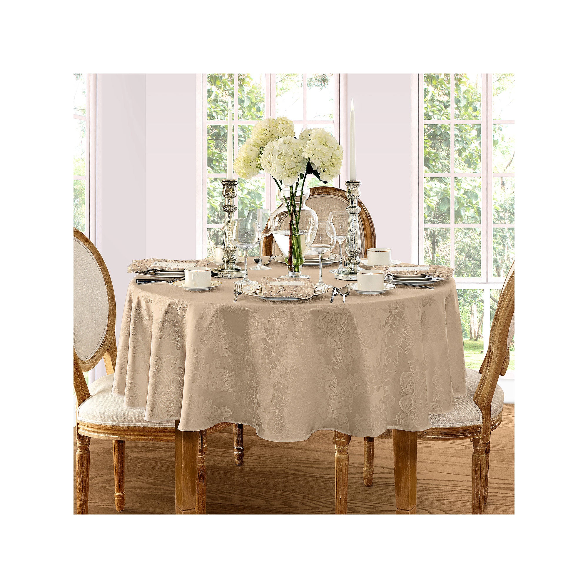 Elrene Home Fashions Barcelona Jacquard Damask Tablecloth - BEIGE ONE SIZE