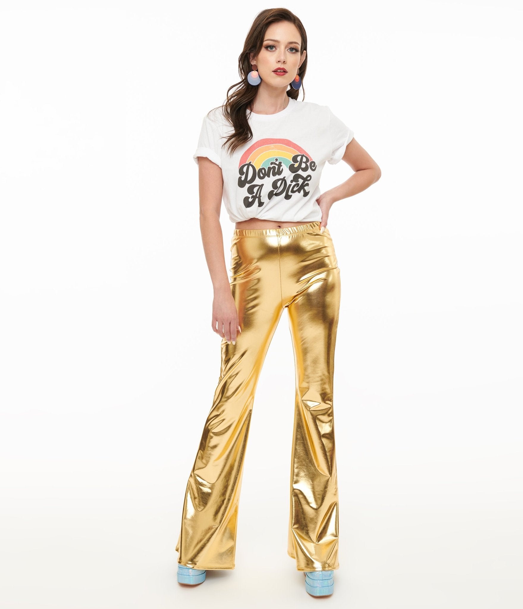 Pretty Attitude Clothing 1970s Gold Palazzo Flare Pants