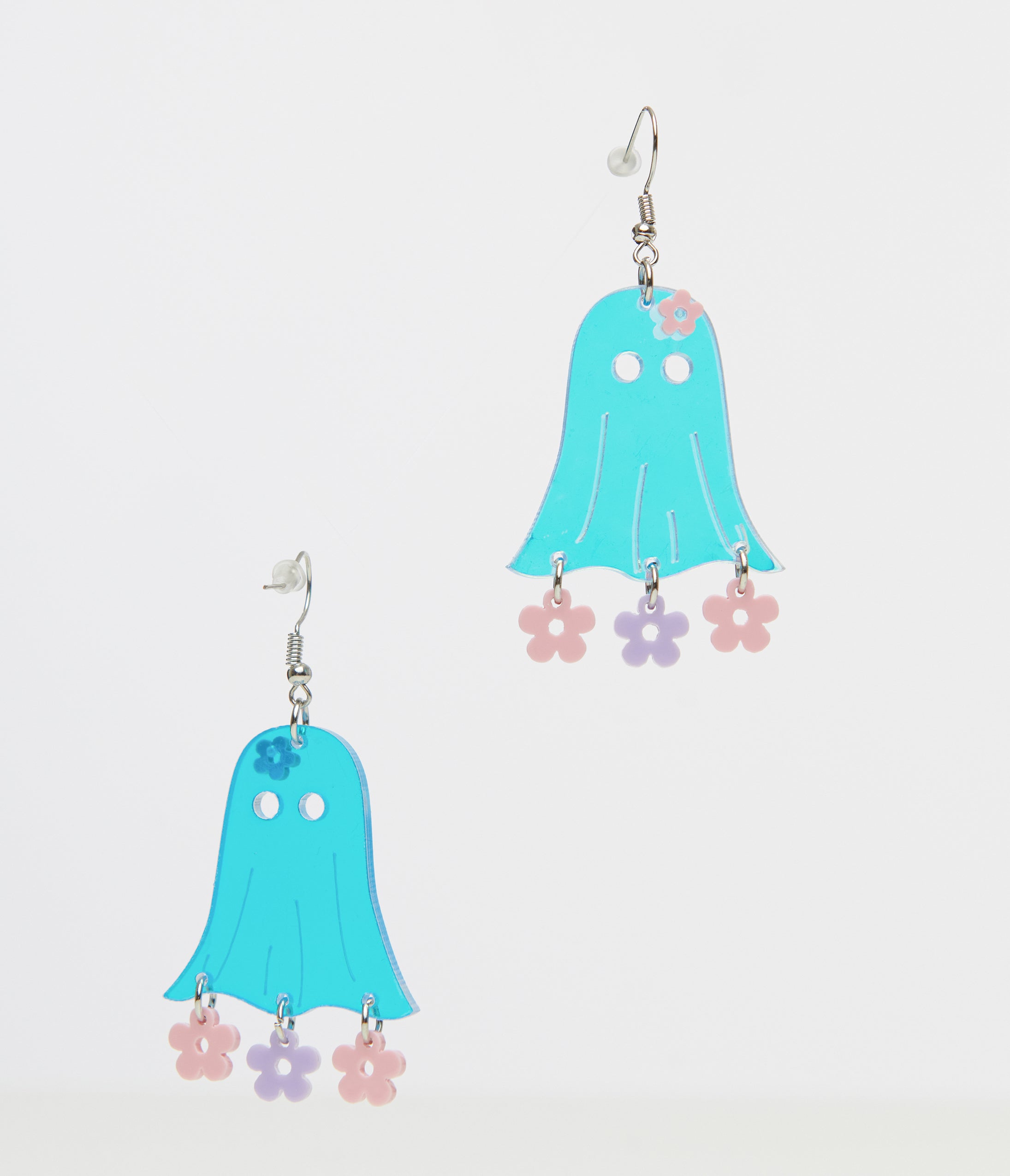 1960s Blue Groovy Ghost Flower Power Earrings