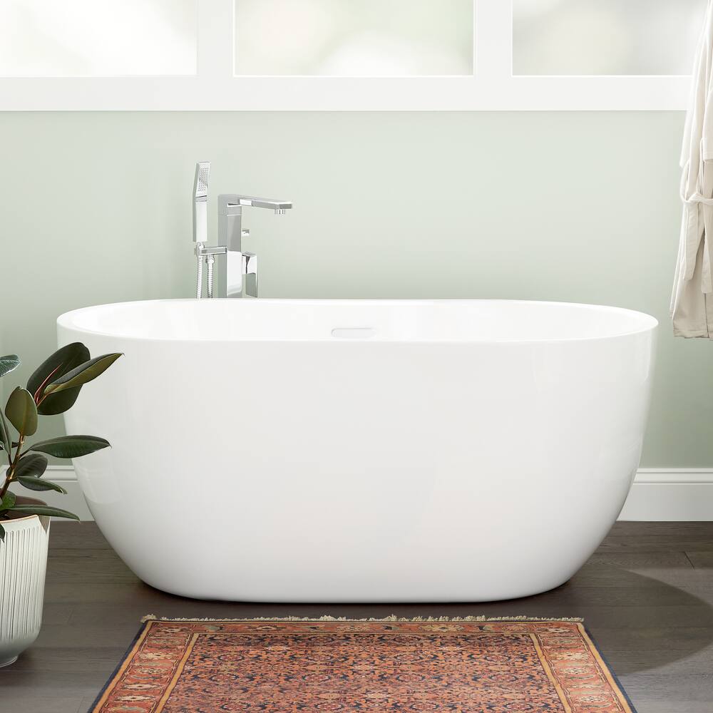 Signature Hardware 481128 Boyce 61 Free Standing Acrylic Soaking Tub with Integrated Drain and Overflowm White