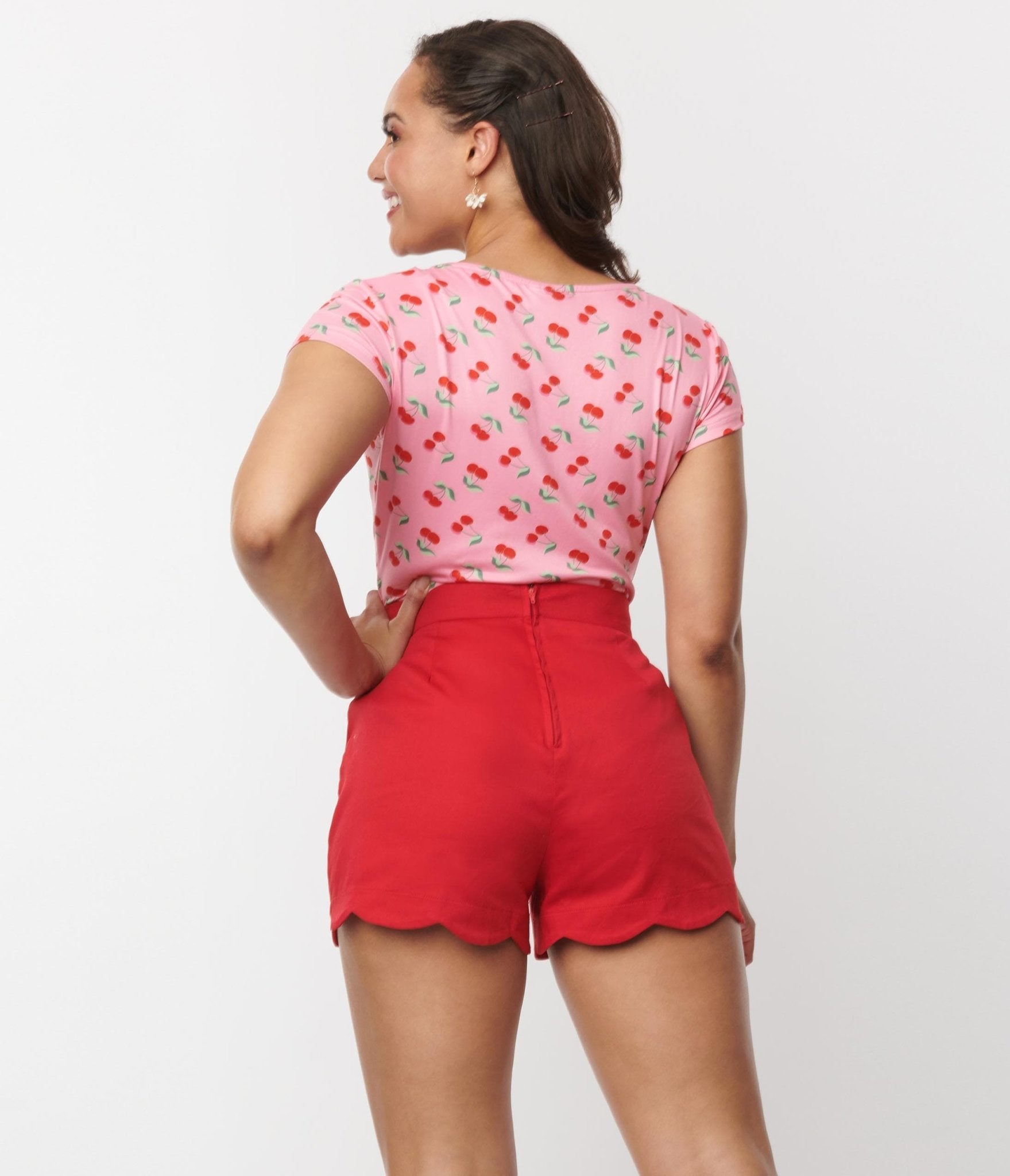 Unique Vintage Pink & Red Cherry Sweetheart Rosemary Top