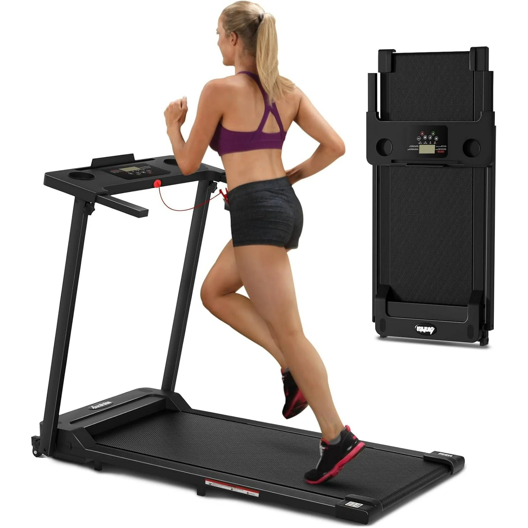 Tomile 380C-H 3.0 HP Foldable Compact Treadmill, Black