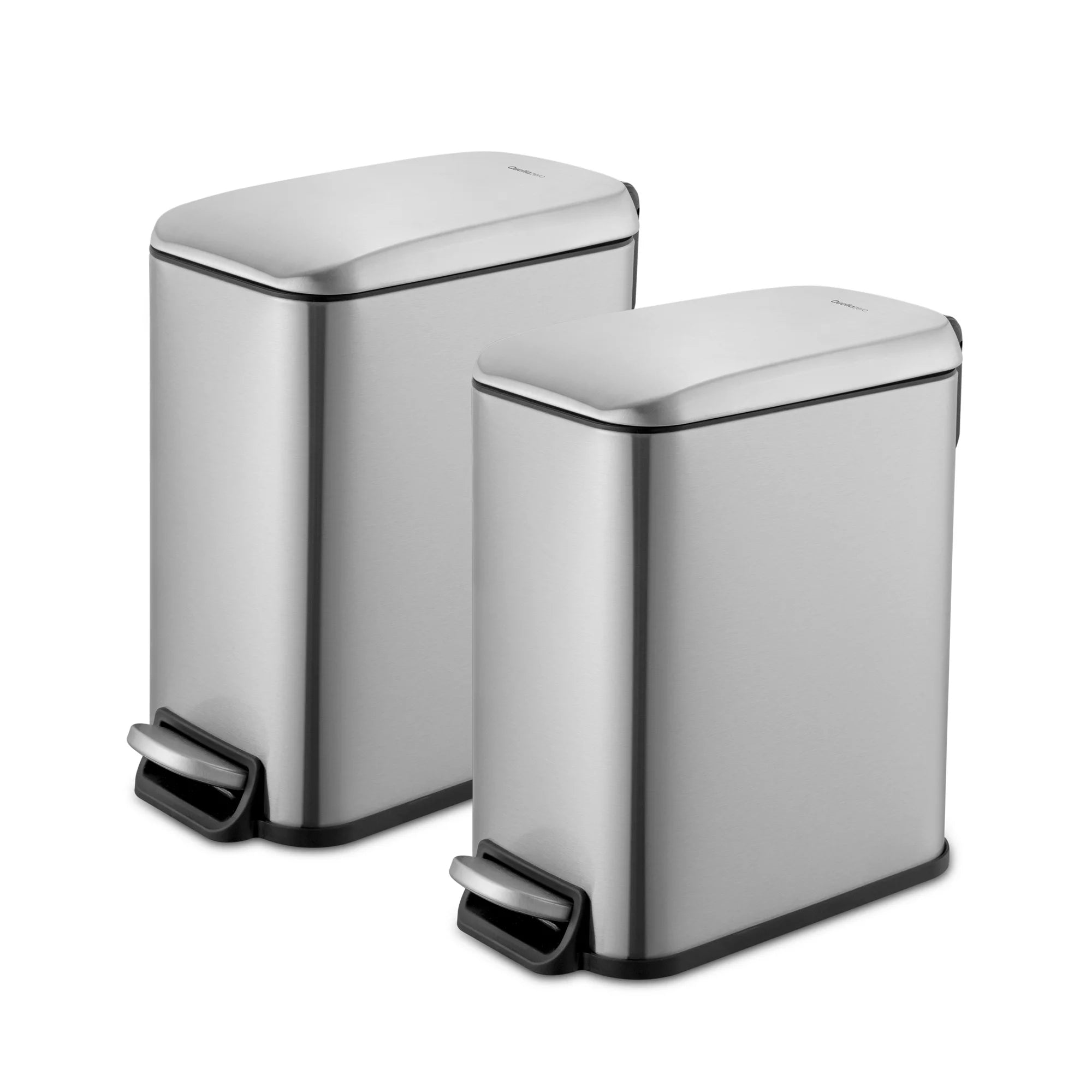 QualiaZero QZ10046 Trash Can, 1.3 Gallon Slim Step On Bathroom Trash Can, Stainless Steel, Pack of 2, Silver