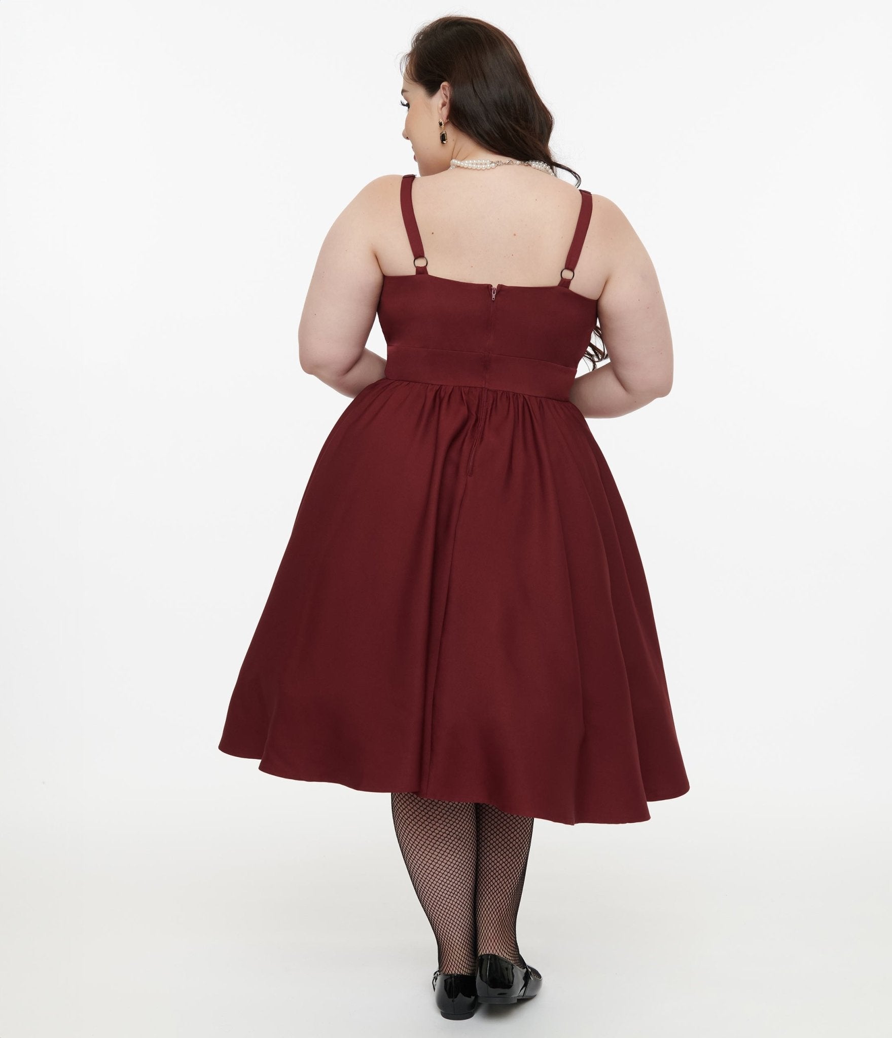 Disney Hocus Pocus Collection by Unique Vintage Plus Size Burgundy & Grey Plaid Hocus Pocus Capelet Swing Dress