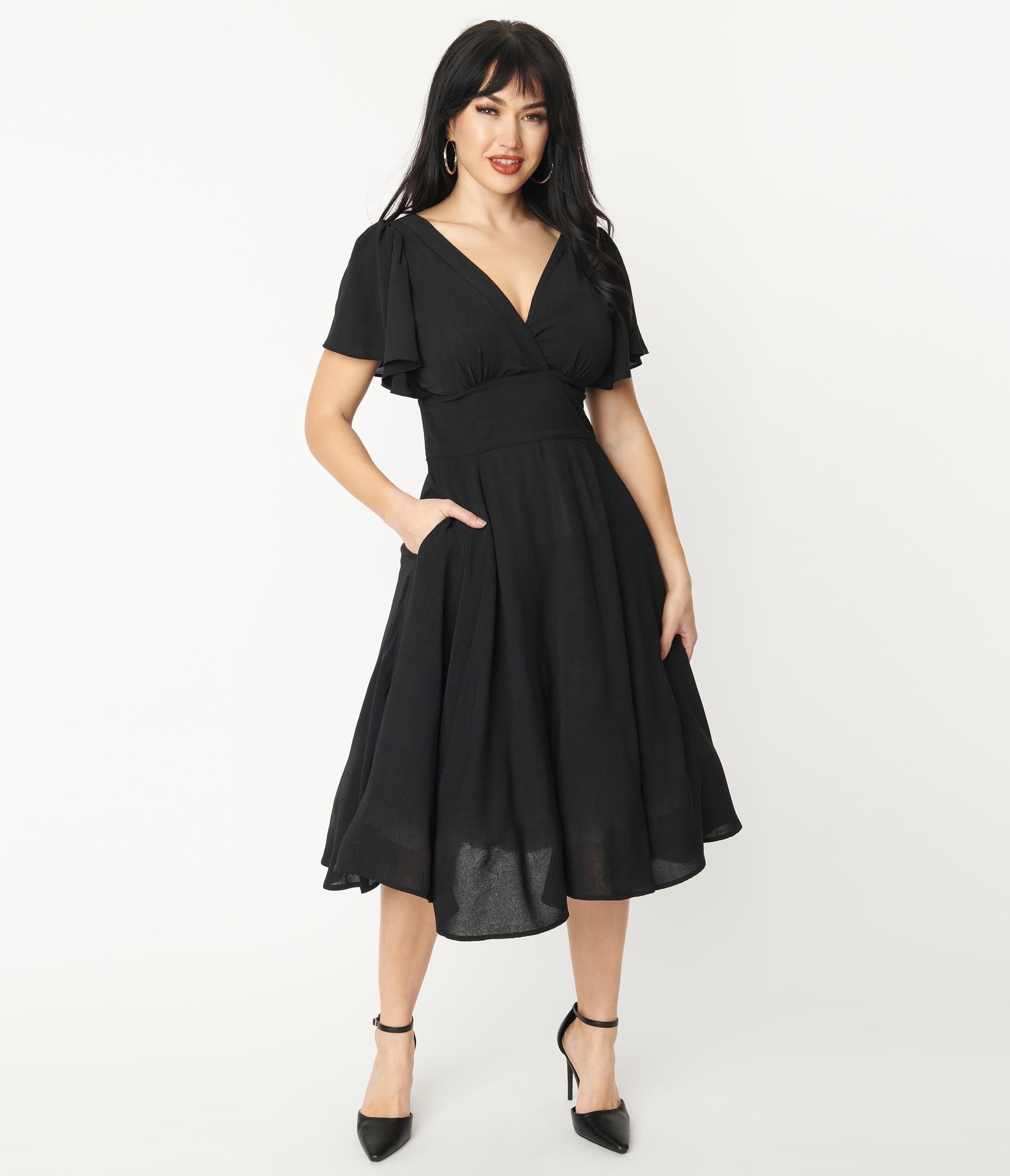 Unique Vintage 1940s Black Texture Swing Dress