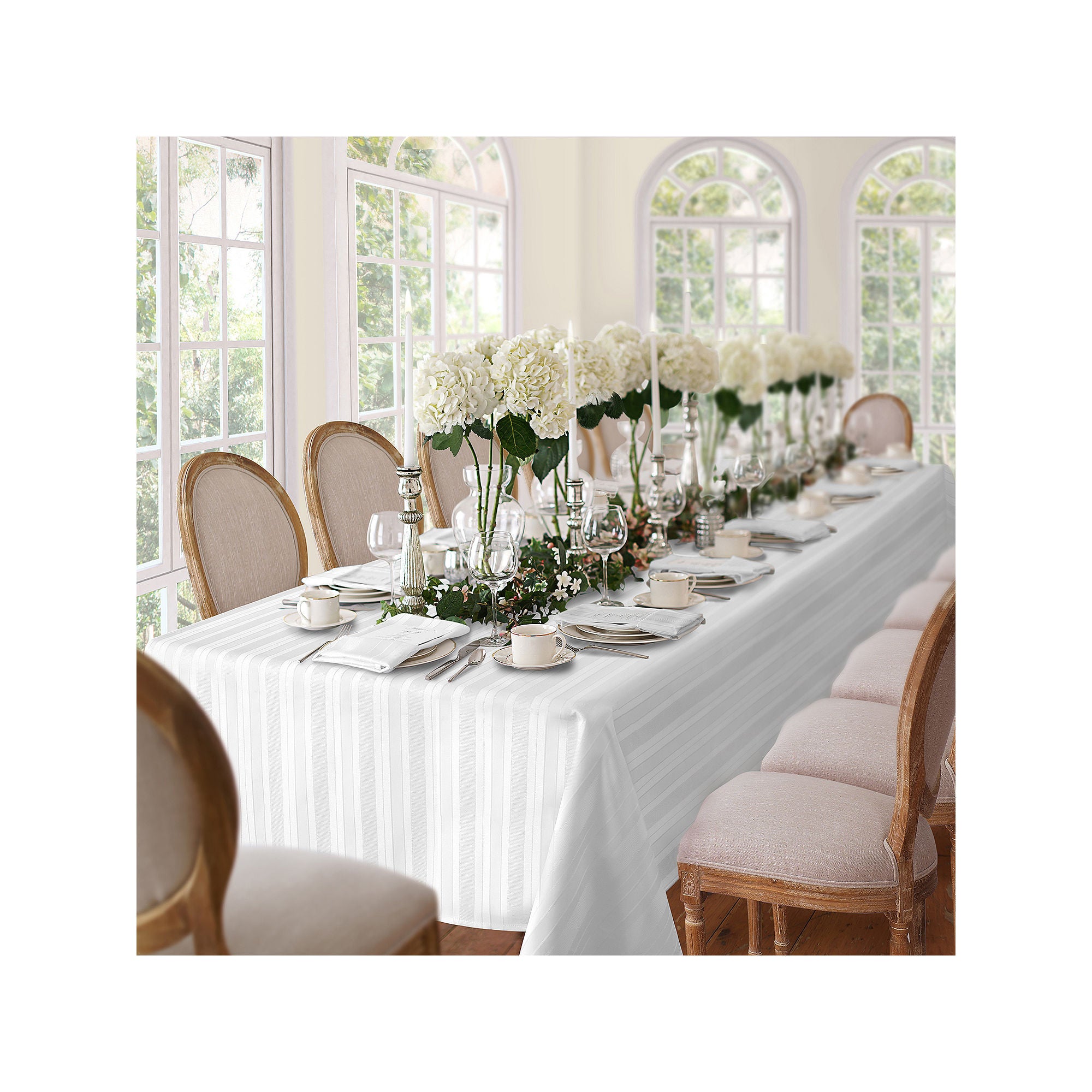 Elrene Home Fashions Denley Stripe Jacquard Tablecloth - WHITE ONE SIZE