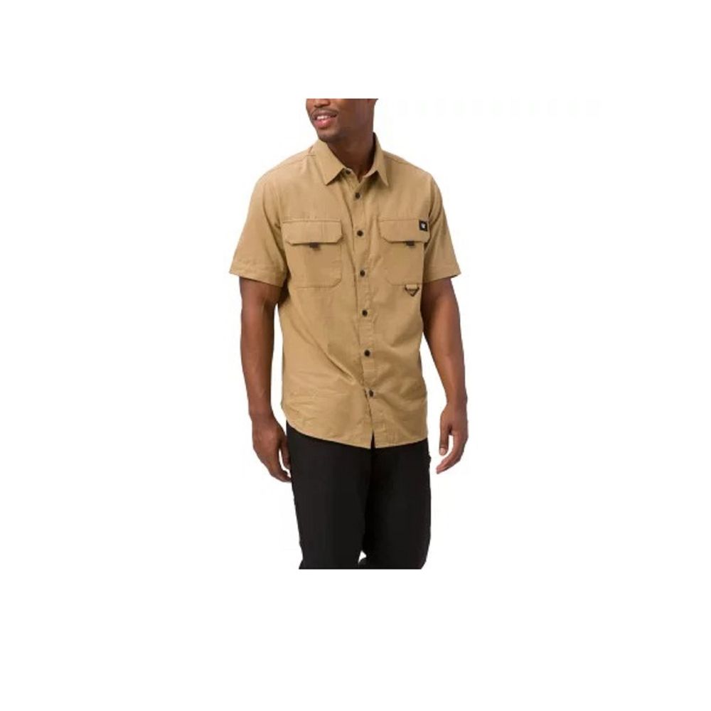 Cat Mens Short Sleeve Button-Down Shirt, L, Kelp - Machine Washable